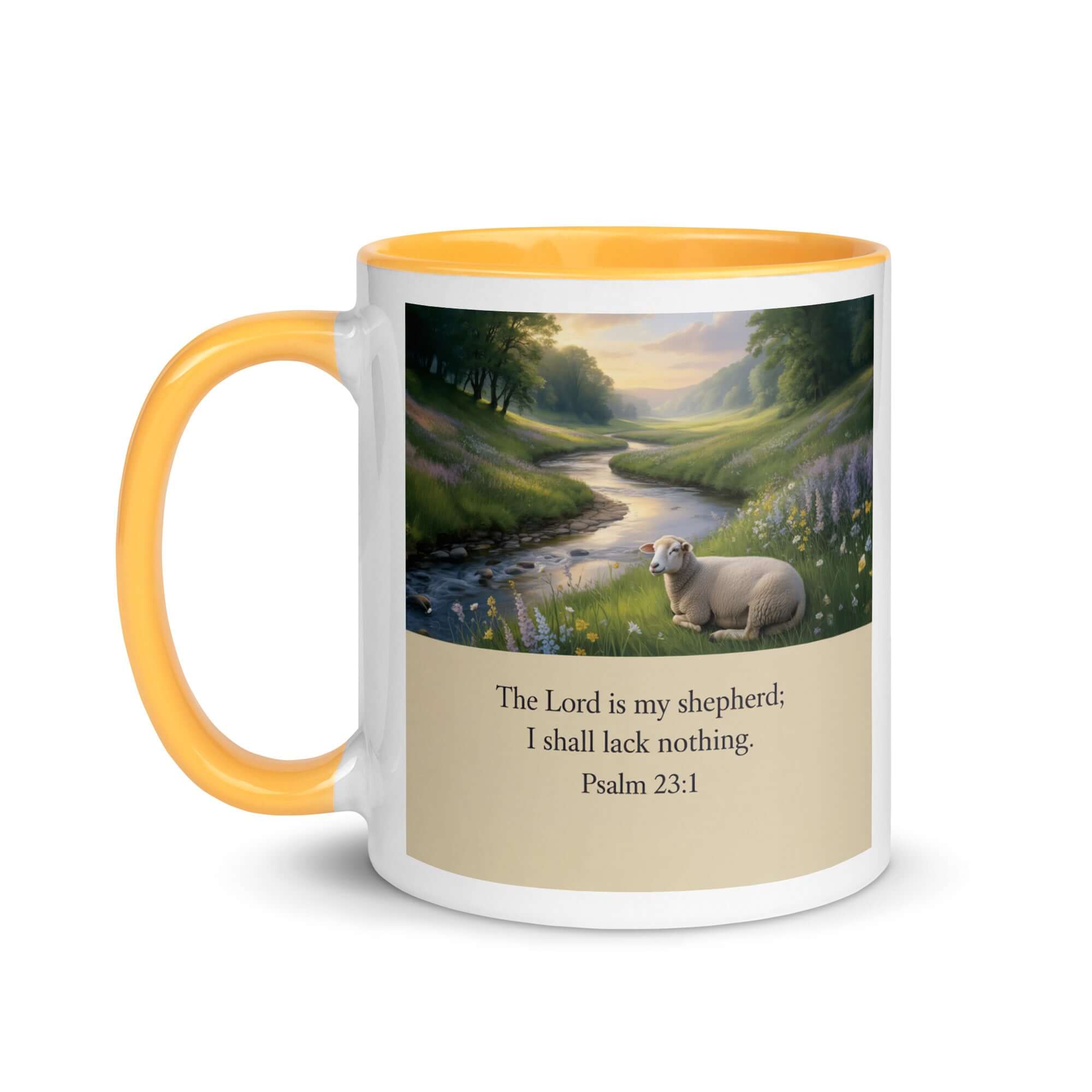 Psalm 23:1 Bible Verse, I shall White Ceramic Mug with Color Inside