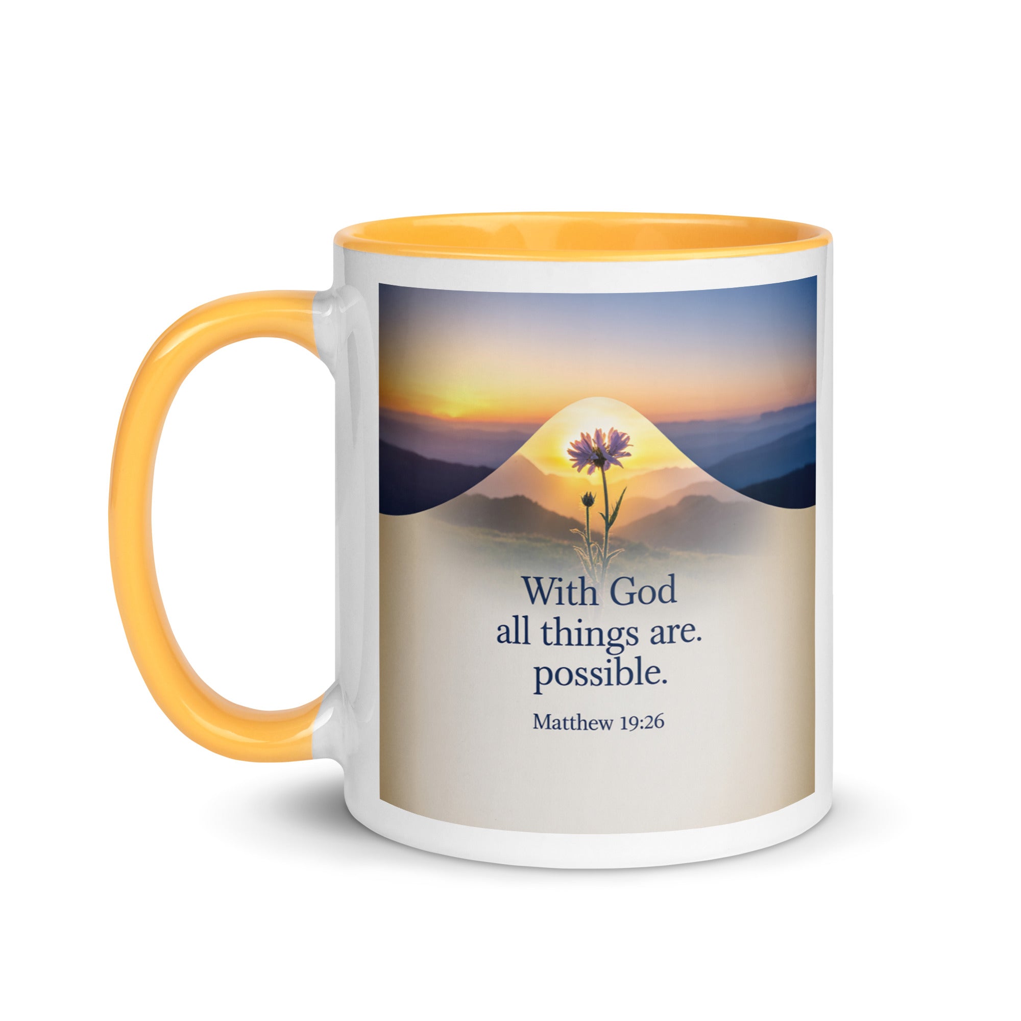 Matthew 19:26 Bible Verse at them White Ceramic Mug with Color Inside