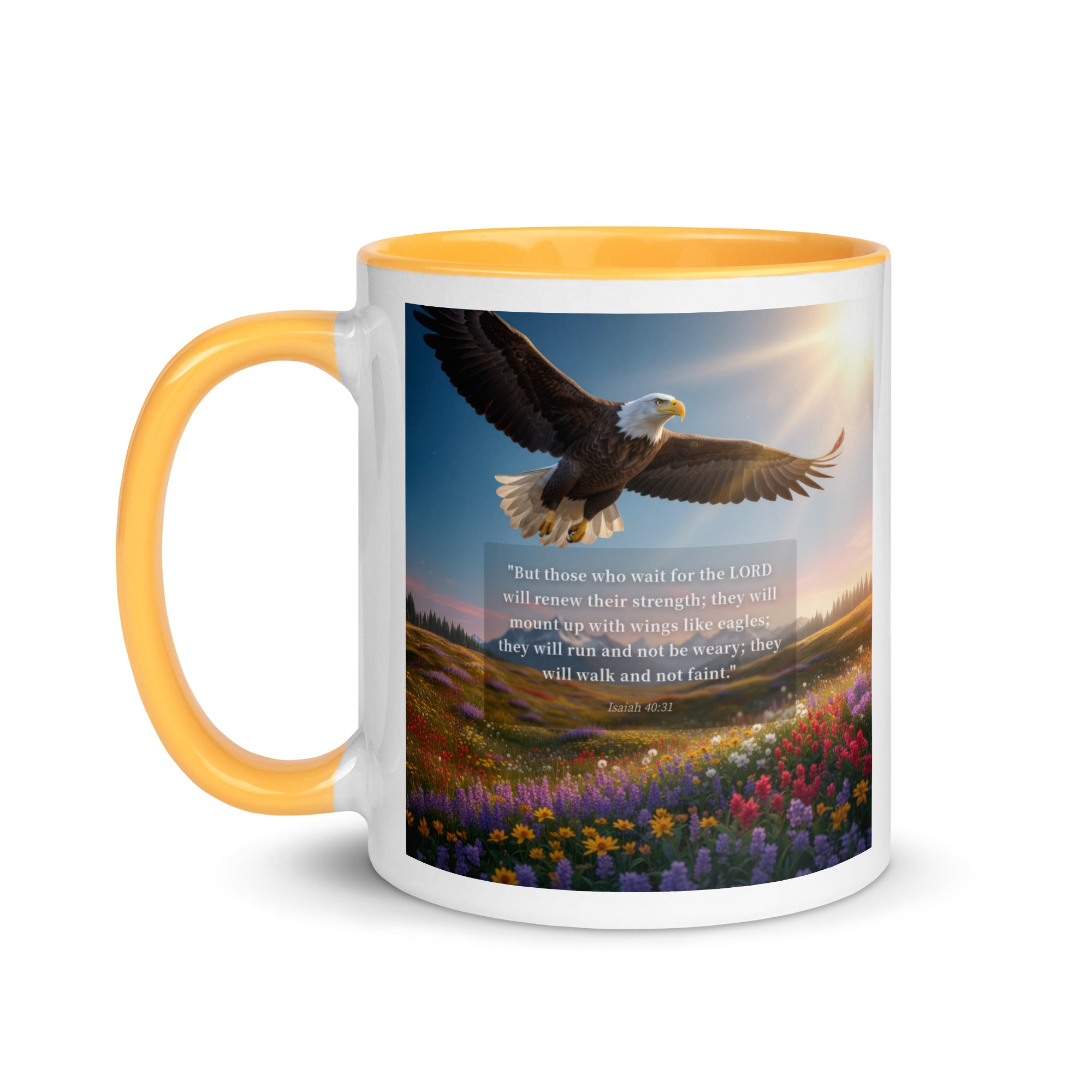 Isaiah 40:31 Bible Verse Who Wait White Ceramic Mug with Color Inside