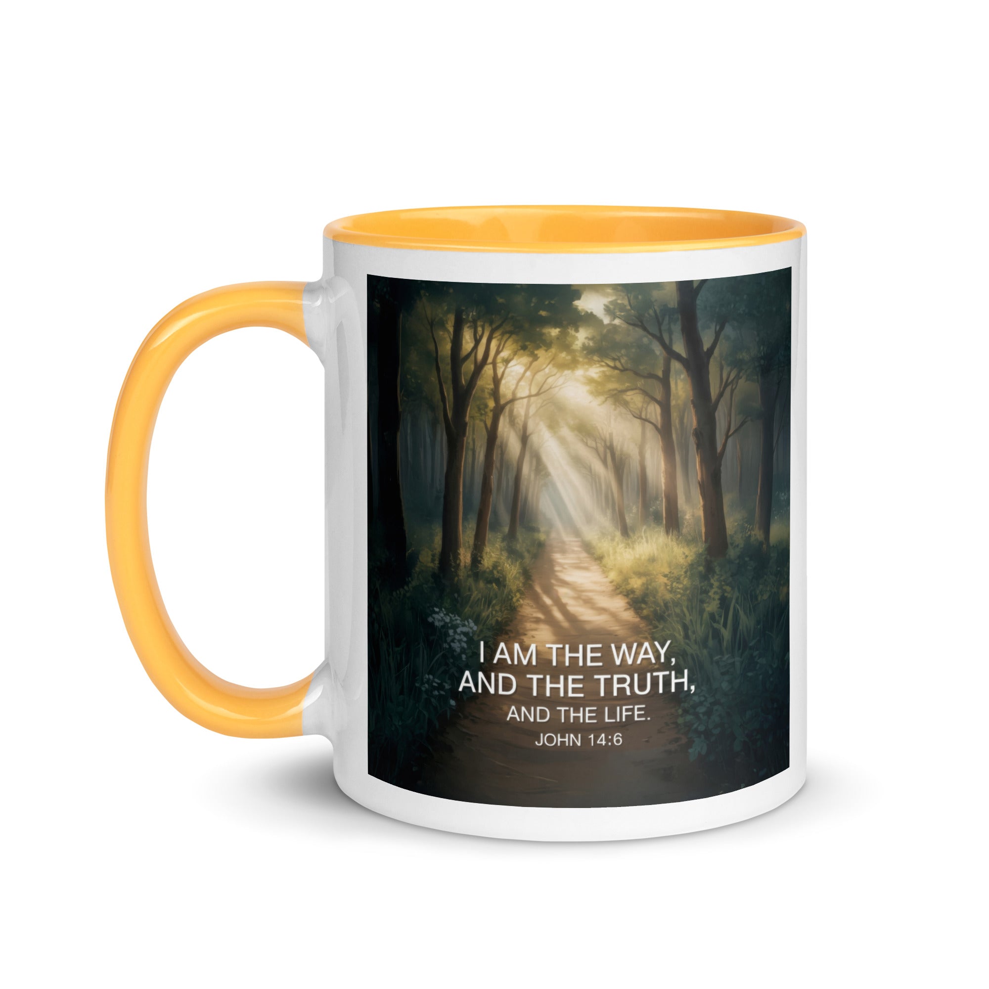 John 14:6 Bible Verse I Am White Ceramic Mug with Color Inside