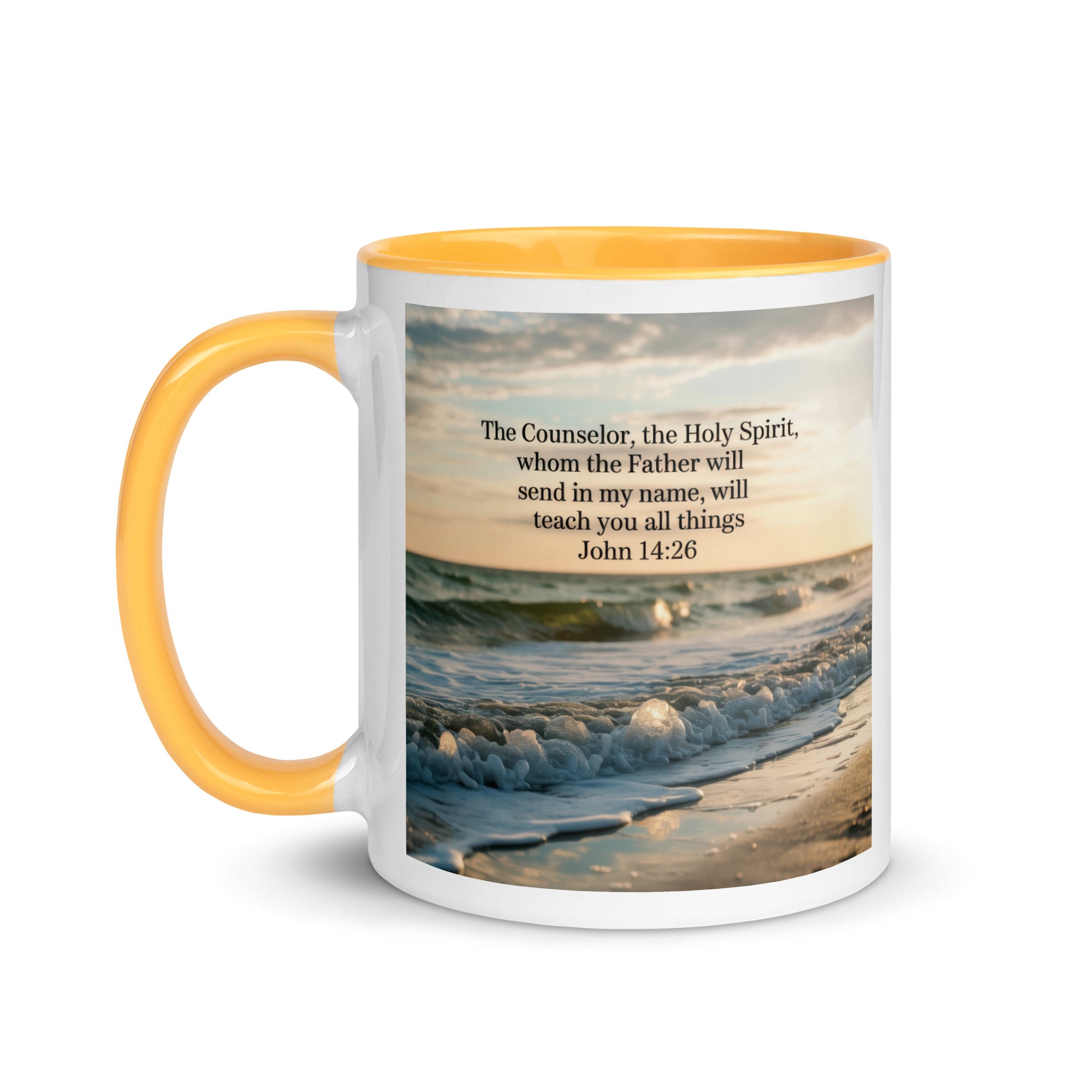 John 14:26 Bible Verse You All White Ceramic Mug with Color Inside