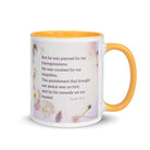 Isaiah 53:5 Bible Verse, by his wounds White Ceramic Mug with Color Inside Golden Yellow 11 oz