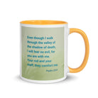 Psalm 23:4 Bible Verse, fear no evil White Ceramic Mug with Color Inside Golden Yellow 11 oz
