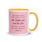 1 John 4:14 Bible Verse, We have seen White Ceramic Mug with Color Inside Golden Yellow 11 oz