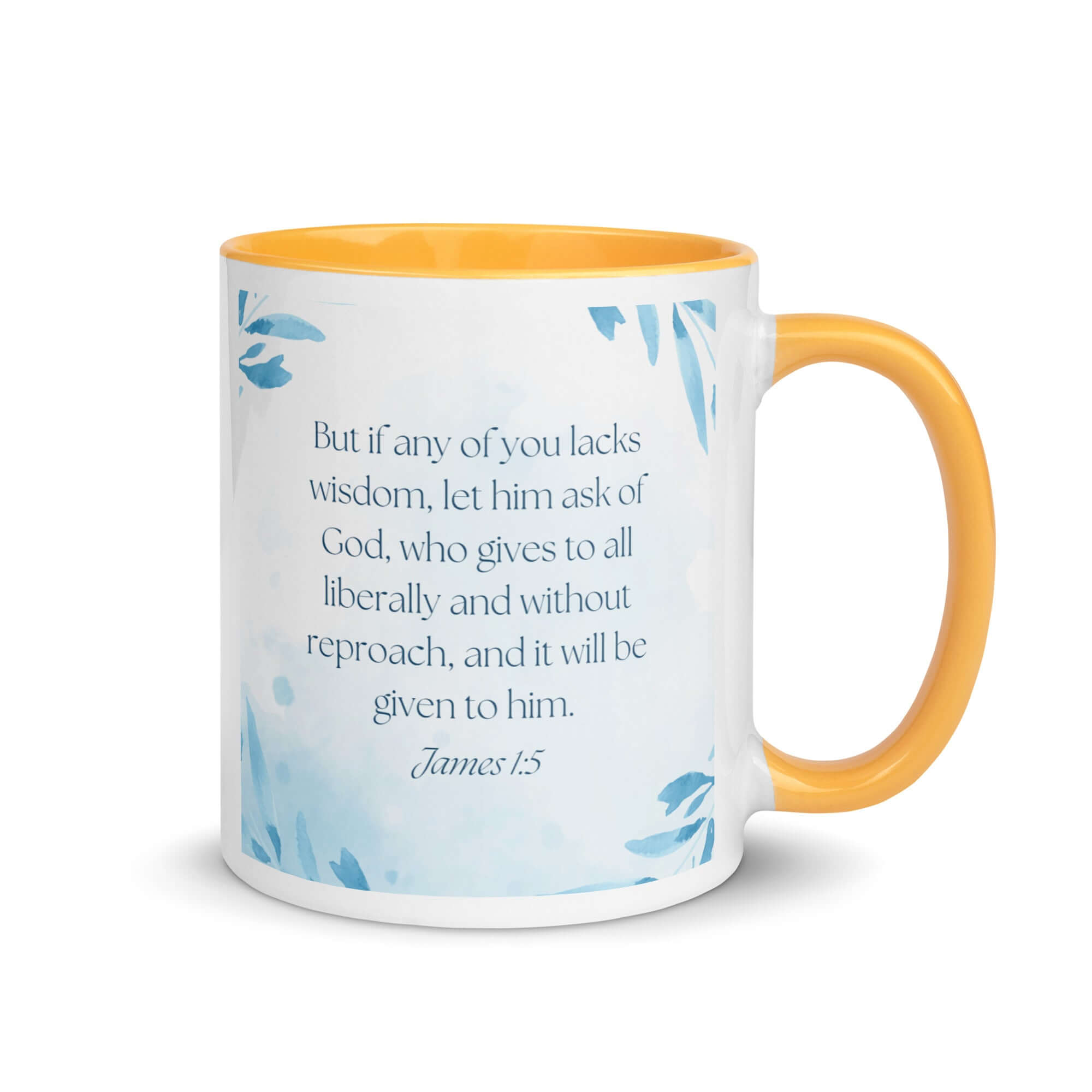 James 1:5 Bible Verse, lacks wisdom White Ceramic Mug with Color Inside Golden Yellow 11 oz