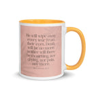Revelation 21:4 Bible Verse, their eyes White Ceramic Mug with Color Inside Golden Yellow 11 oz