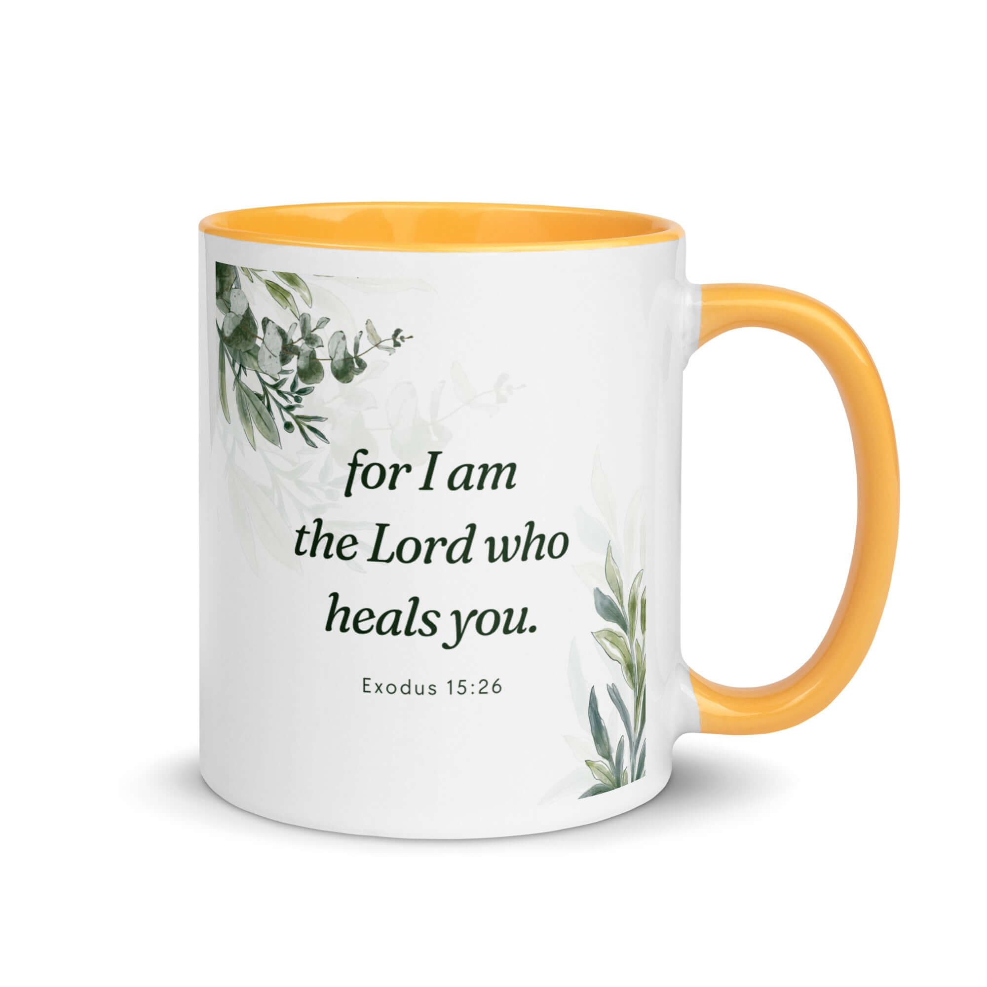 Exodus 15:26 Bible Verse, Gods voice White Ceramic Mug with Color Inside Golden Yellow 11 oz