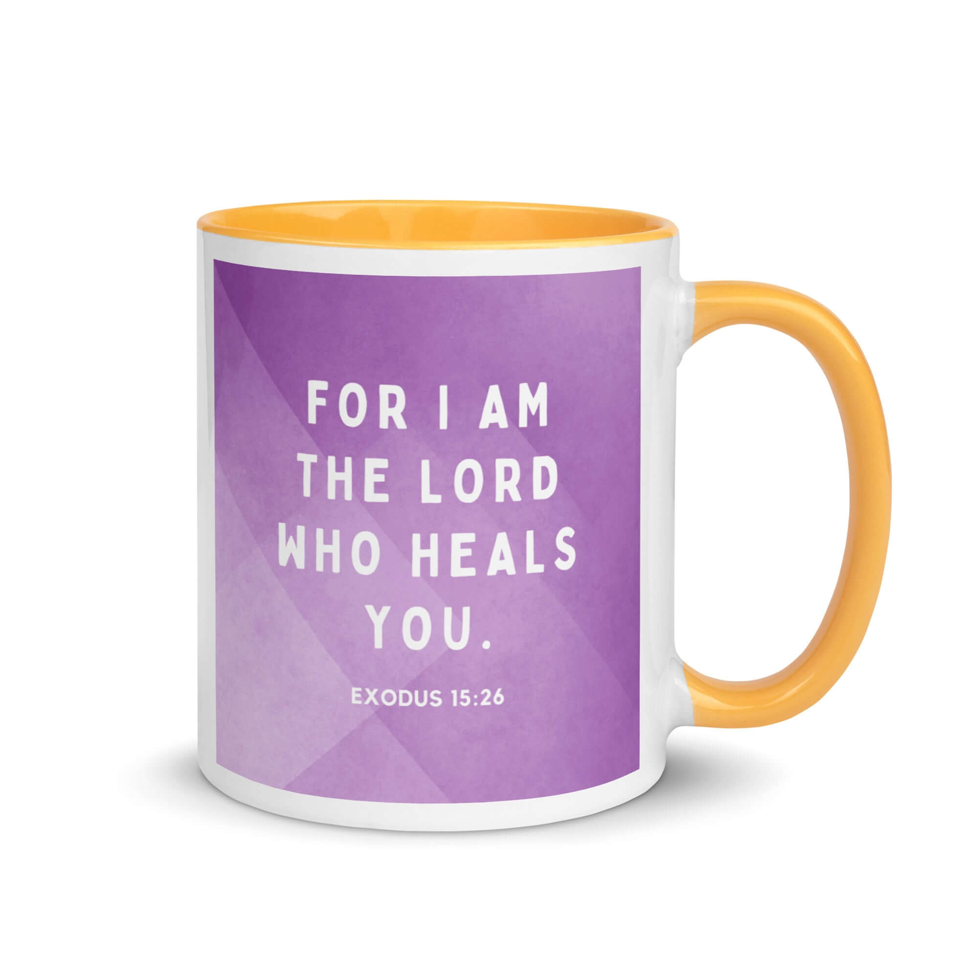 Exodus 15:26 Bible Verse, in his eyes White Ceramic Mug with Color Inside Golden Yellow 11 oz