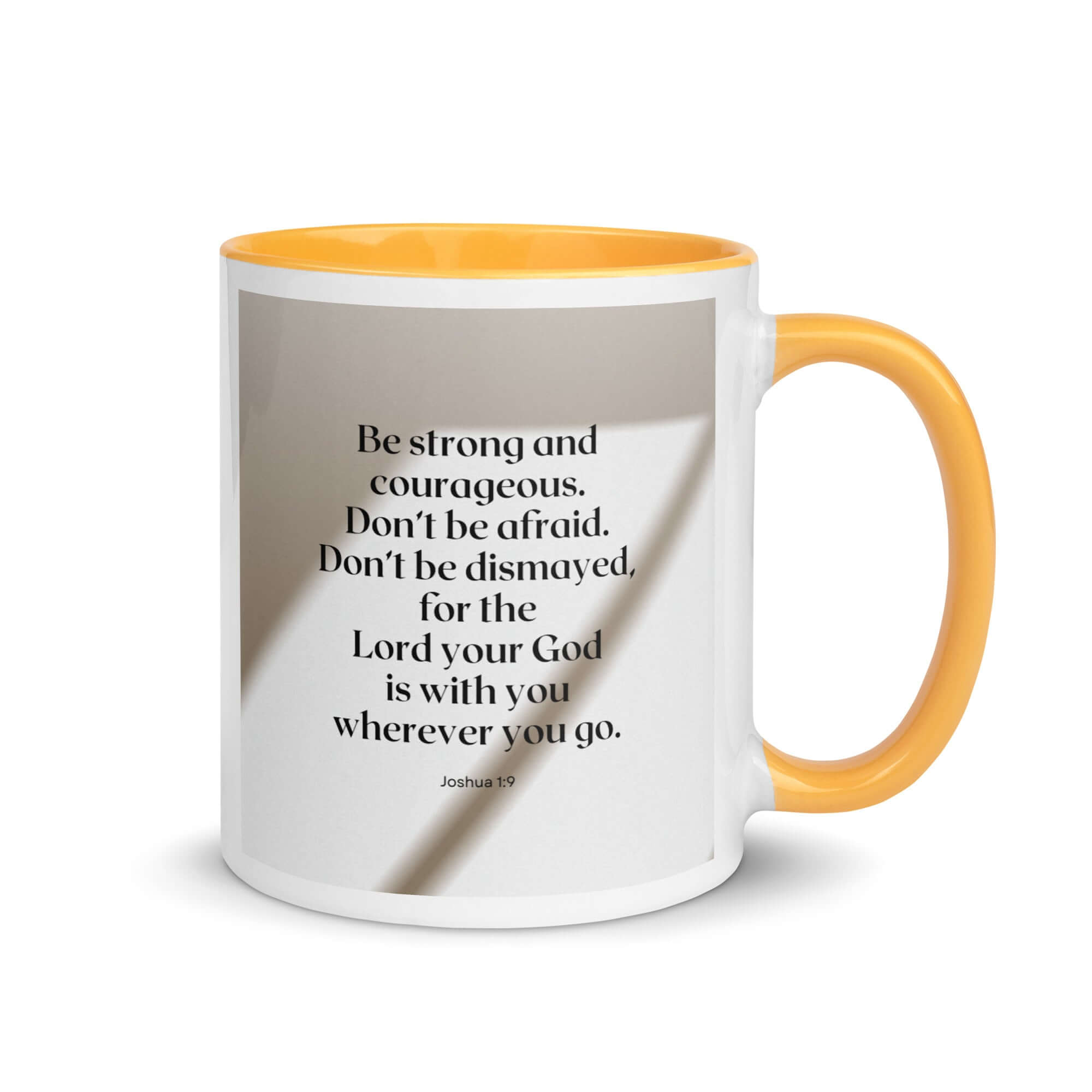 Joshua 1:9 Bible Verse, for the Lord White Ceramic Mug with Color Inside Golden Yellow 11 oz