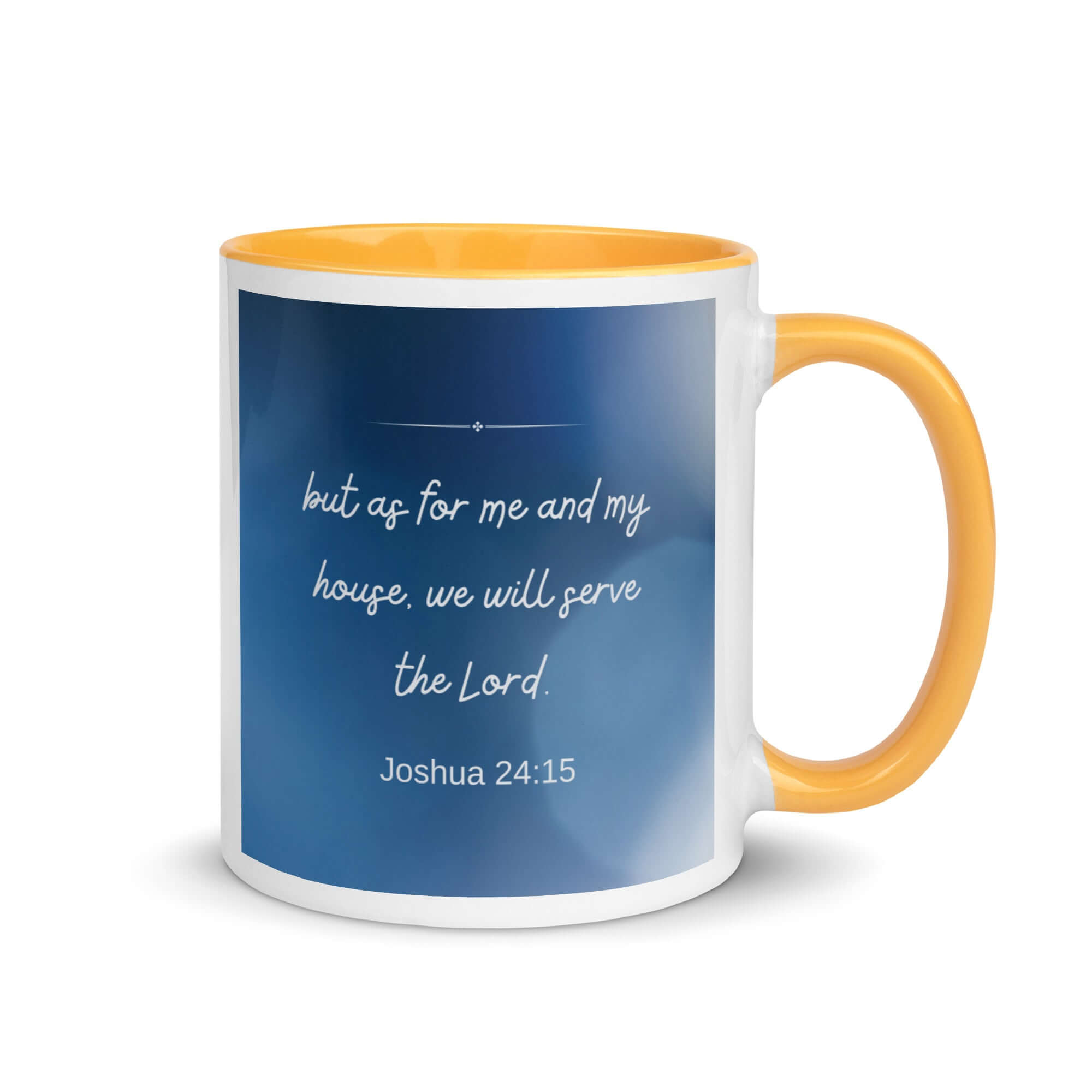 Joshua 24:15 Bible Verse, choose today White Ceramic Mug with Color Inside Golden Yellow 11 oz