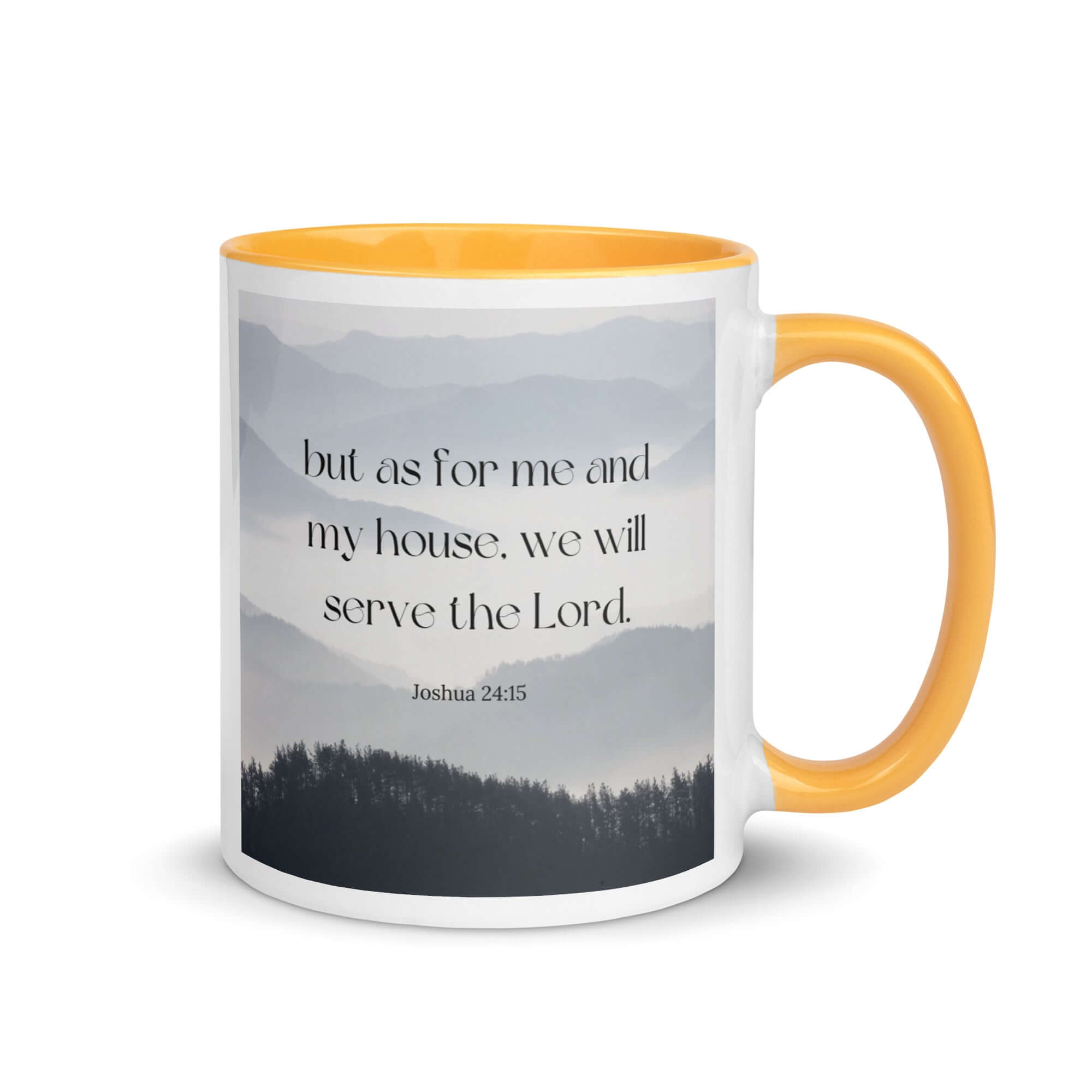 Joshua 24:15 Bible Verse, whom you White Ceramic Mug with Color Inside Golden Yellow 11 oz