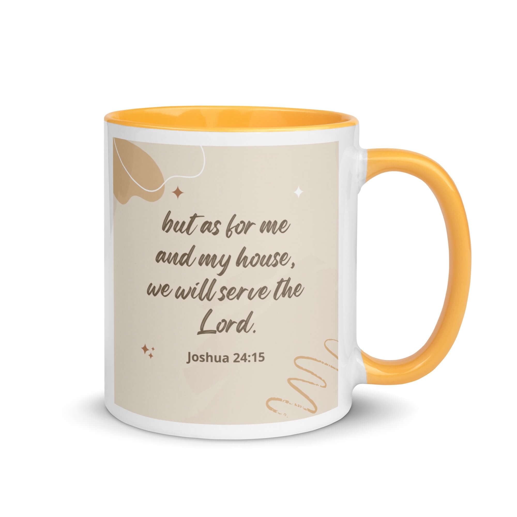 Joshua 24:15 Bible Verse, will serve White Ceramic Mug with Color Inside Golden Yellow 11 oz