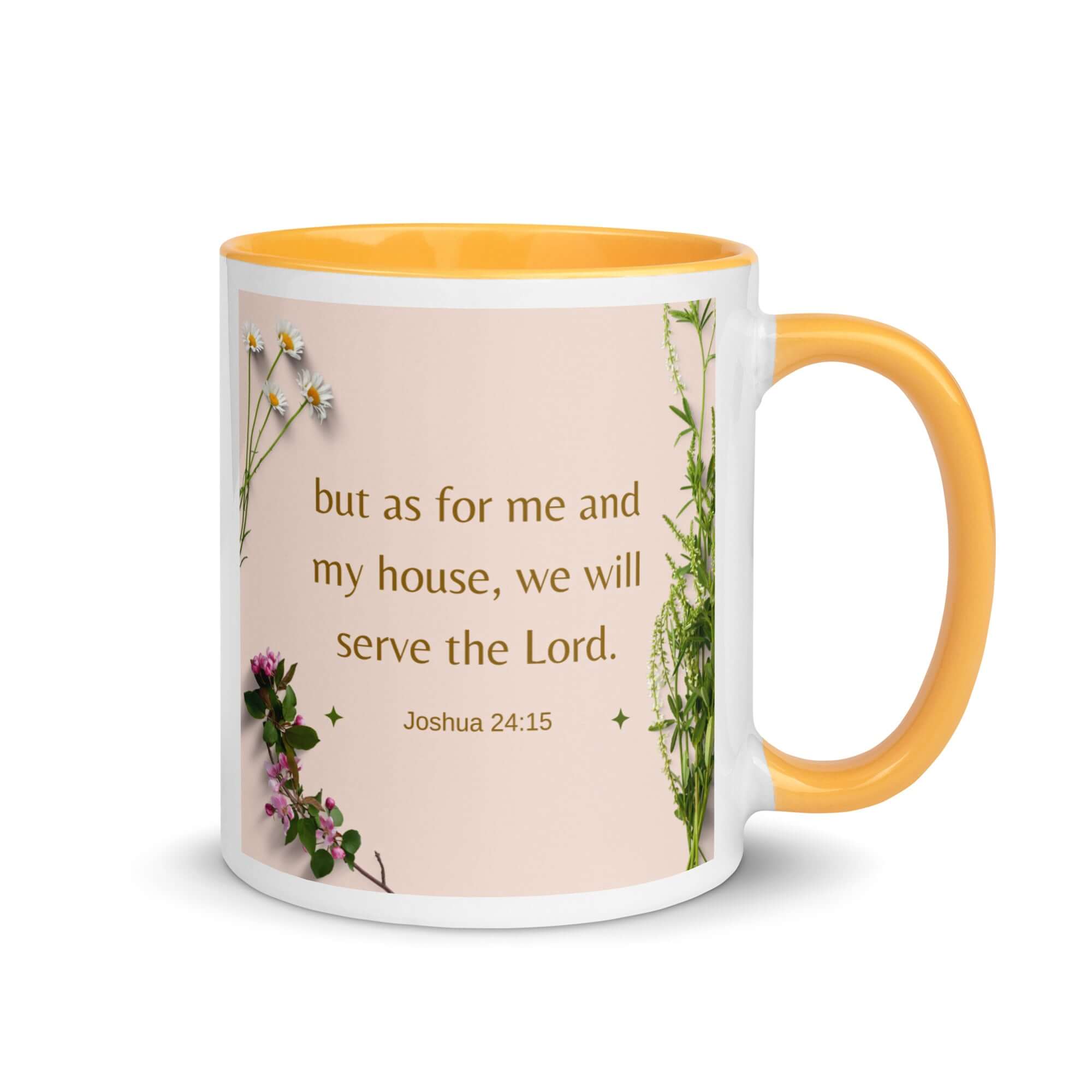 Joshua 24:15 Bible Verse, your fathers White Ceramic Mug with Color Inside Golden Yellow 11 oz
