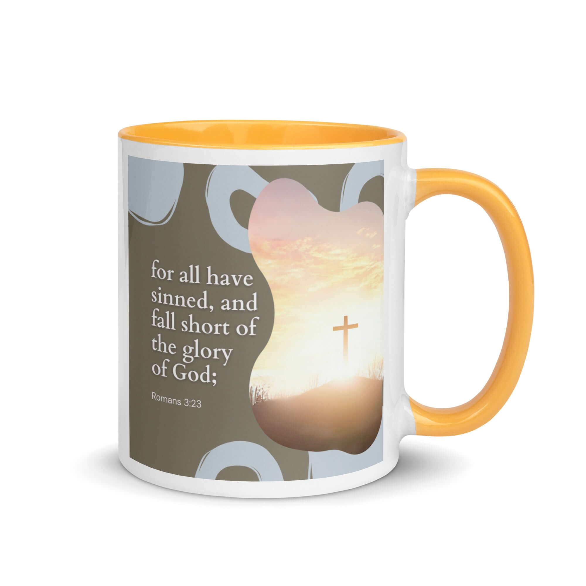 Romans 3:23 Bible Verse, the glory White Ceramic Mug with Color Inside Golden Yellow 11 oz