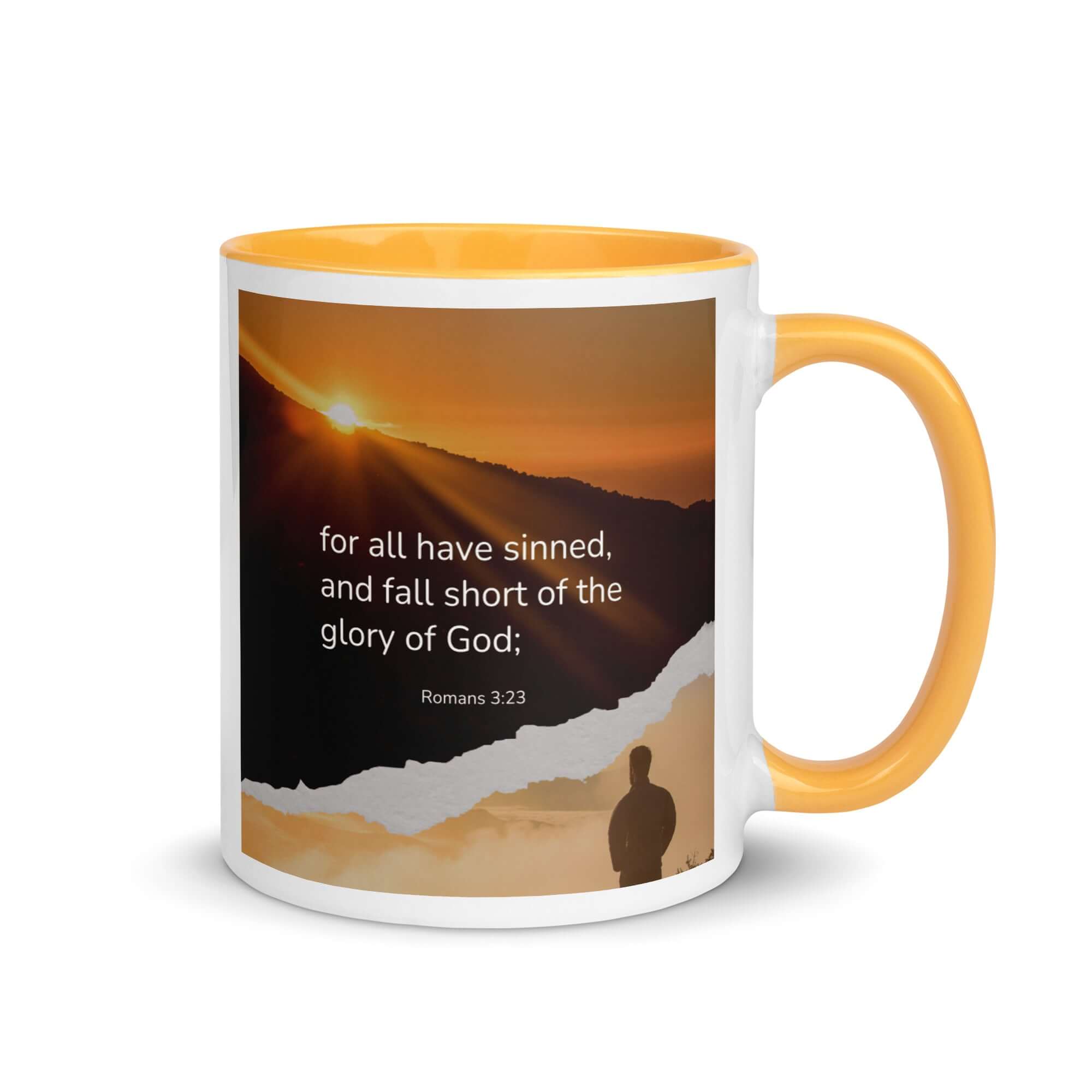 Romans 3:23 Bible Verse, of God White Ceramic Mug with Color Inside Golden Yellow 11 oz