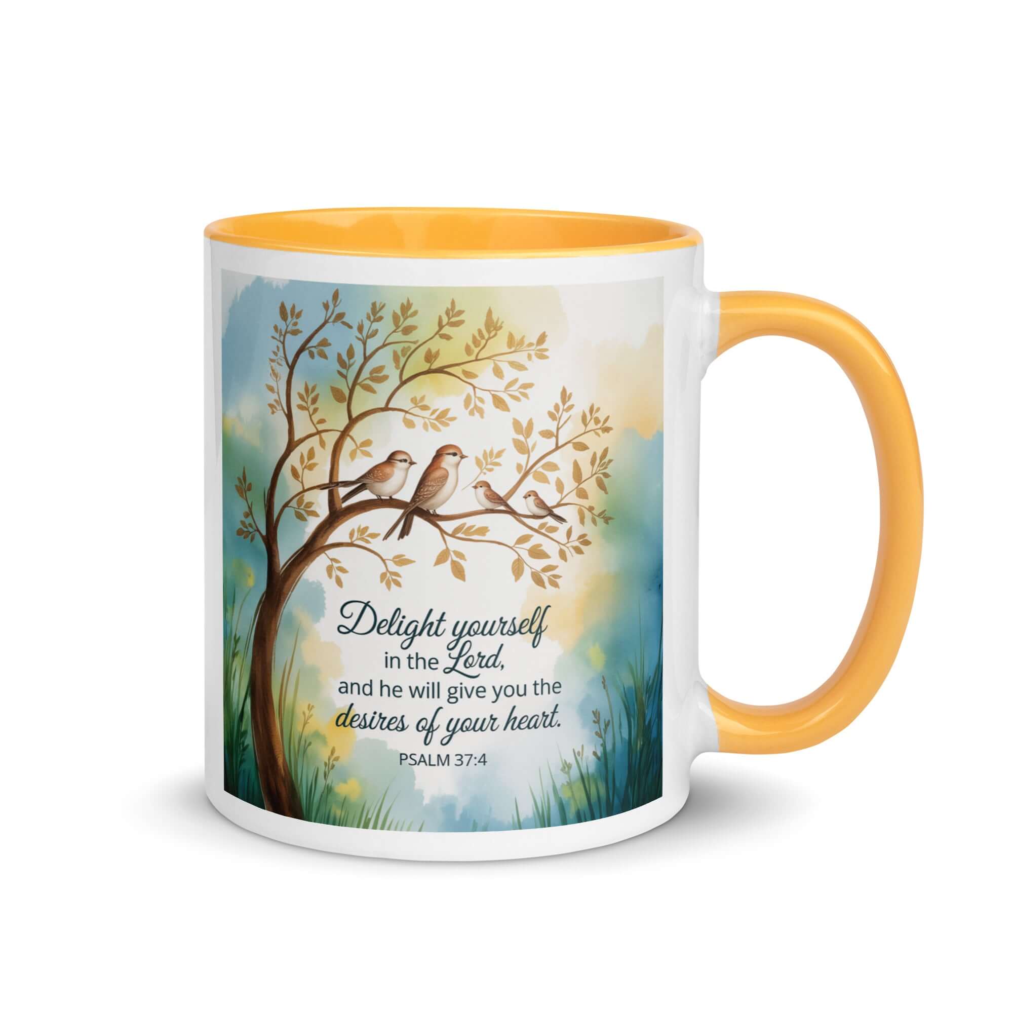 Psalm 37:4 Bible Verse, Yourself White Ceramic Mug with Color Inside Golden Yellow 11 oz