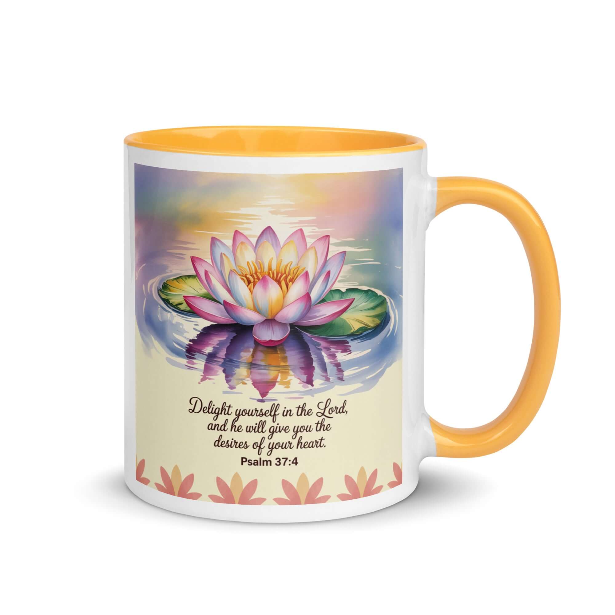 Psalm 37:4 Bible Verse, the Lord White Ceramic Mug with Color Inside Golden Yellow 11 oz