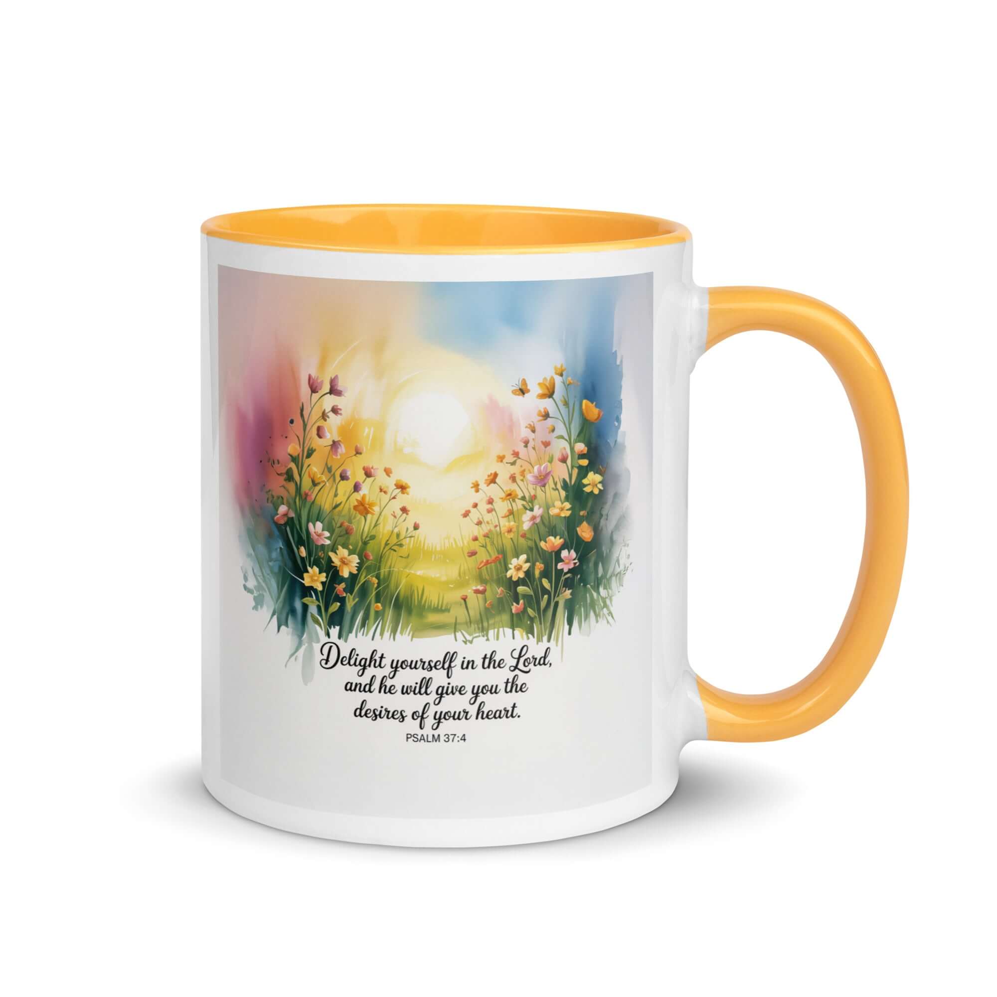 Psalm 37:4 Bible Verse, will give White Ceramic Mug with Color Inside Golden Yellow 11 oz