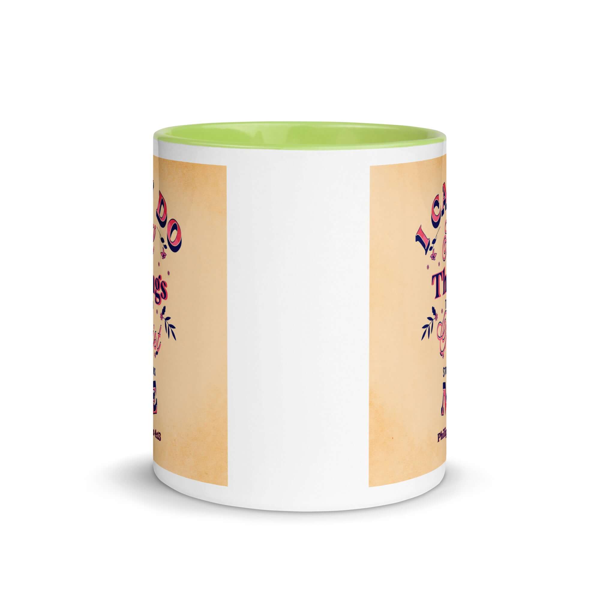 Philippians 4:13 Bible Verse, Christ Strengthens Me White Ceramic Mug with Color Inside