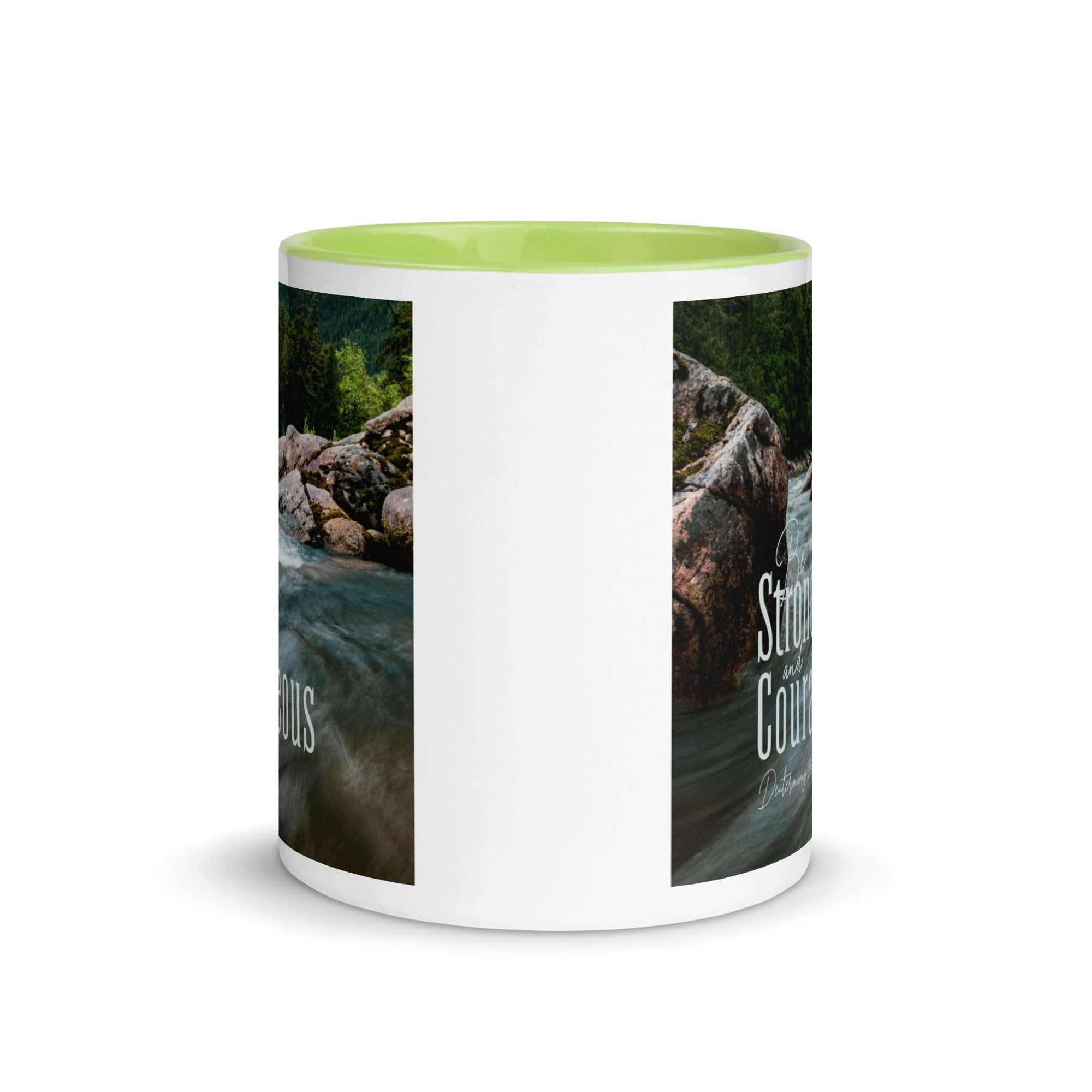 Deuteronomy 31:6 Bible Verse, Be strong and courageous White Ceramic Mug with Color Inside