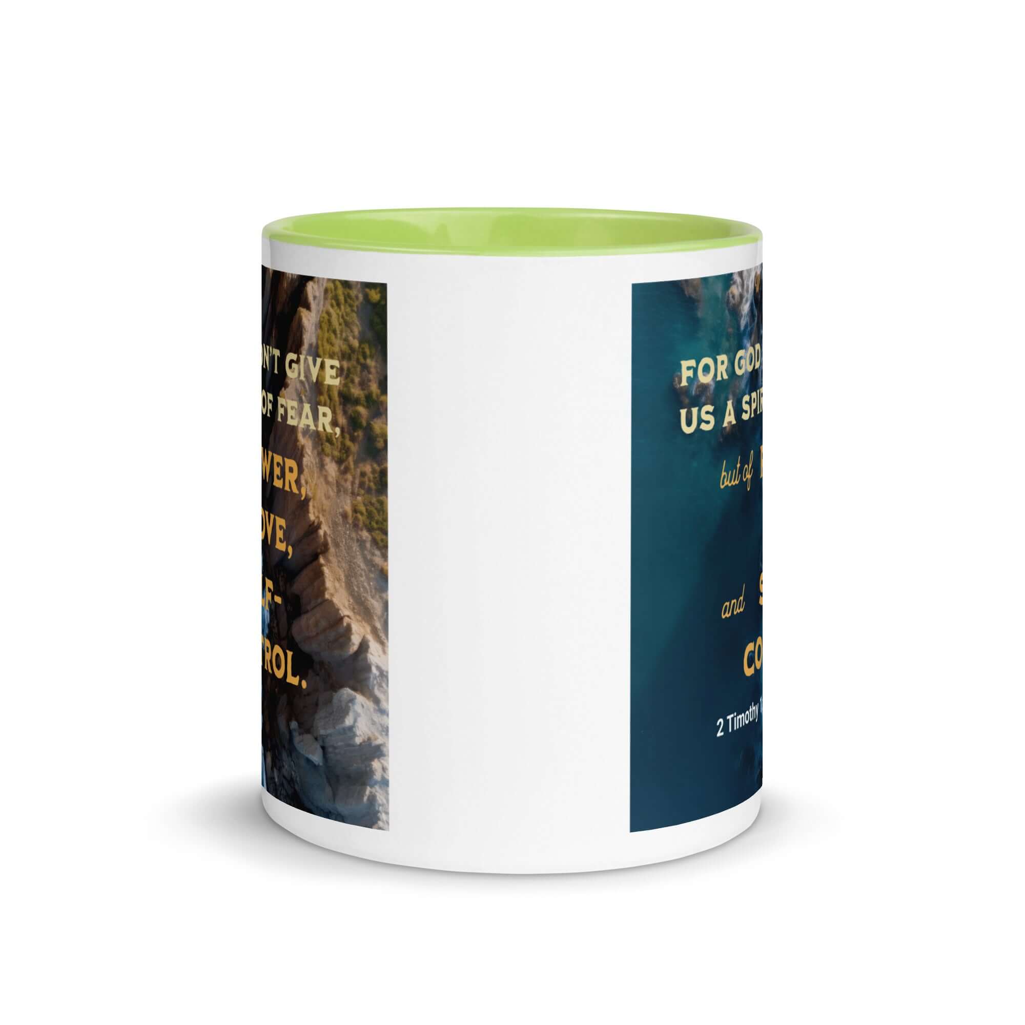 2 Timothy 1:7 Bible Verse, Power, Love, Self-Control White Ceramic Mug with Color Inside