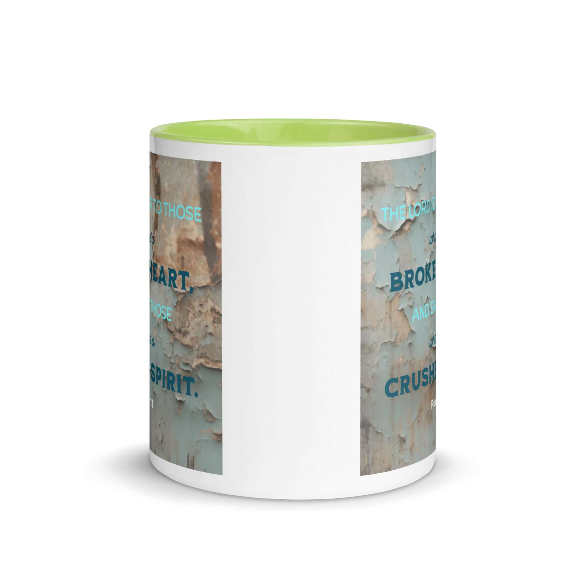 Psalm 34:18 Bible Verse, The LORD is Near White Ceramic Mug with Color Inside