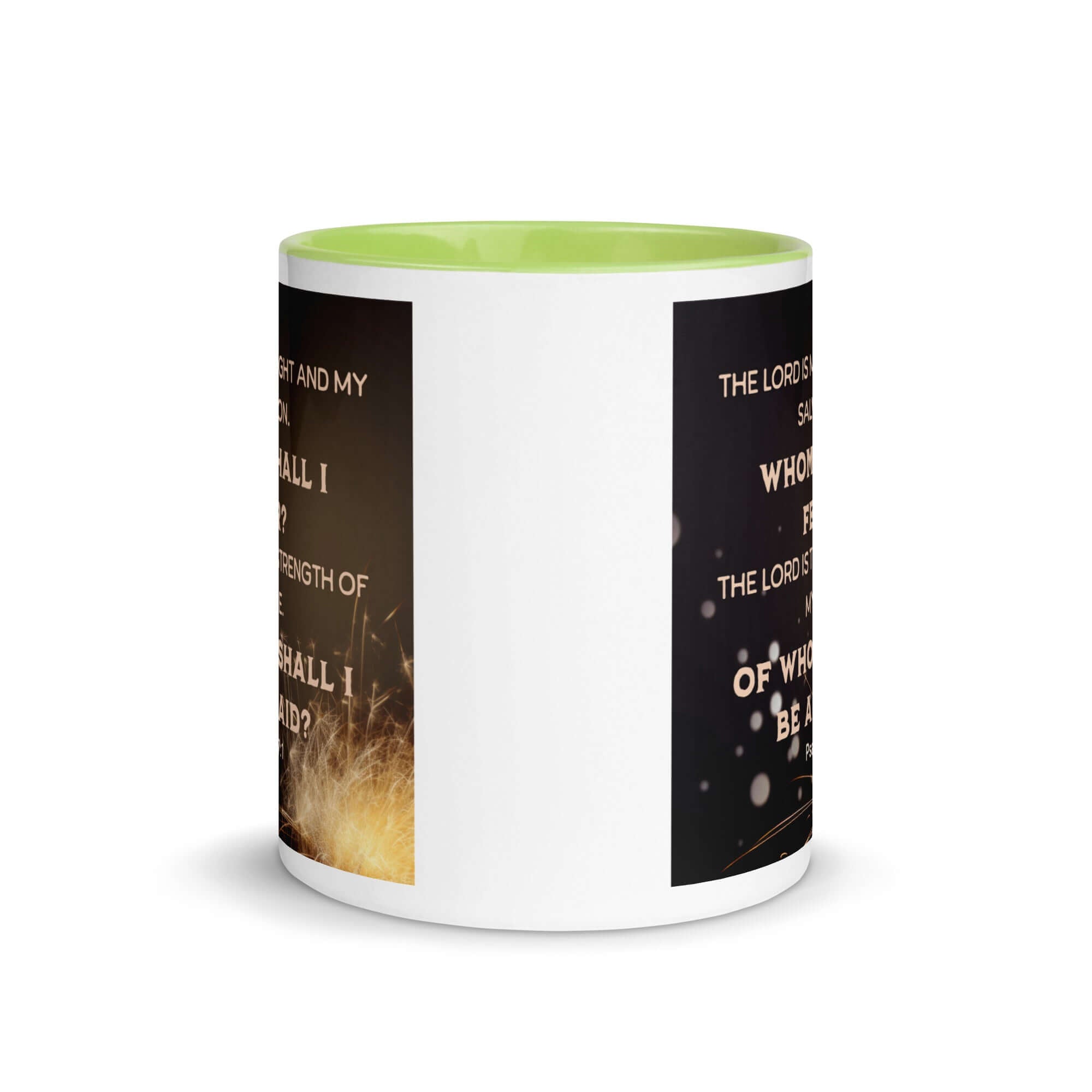 Psalm 27:1 Bible Verse, The LORD is My Light White Ceramic Mug with Color Inside