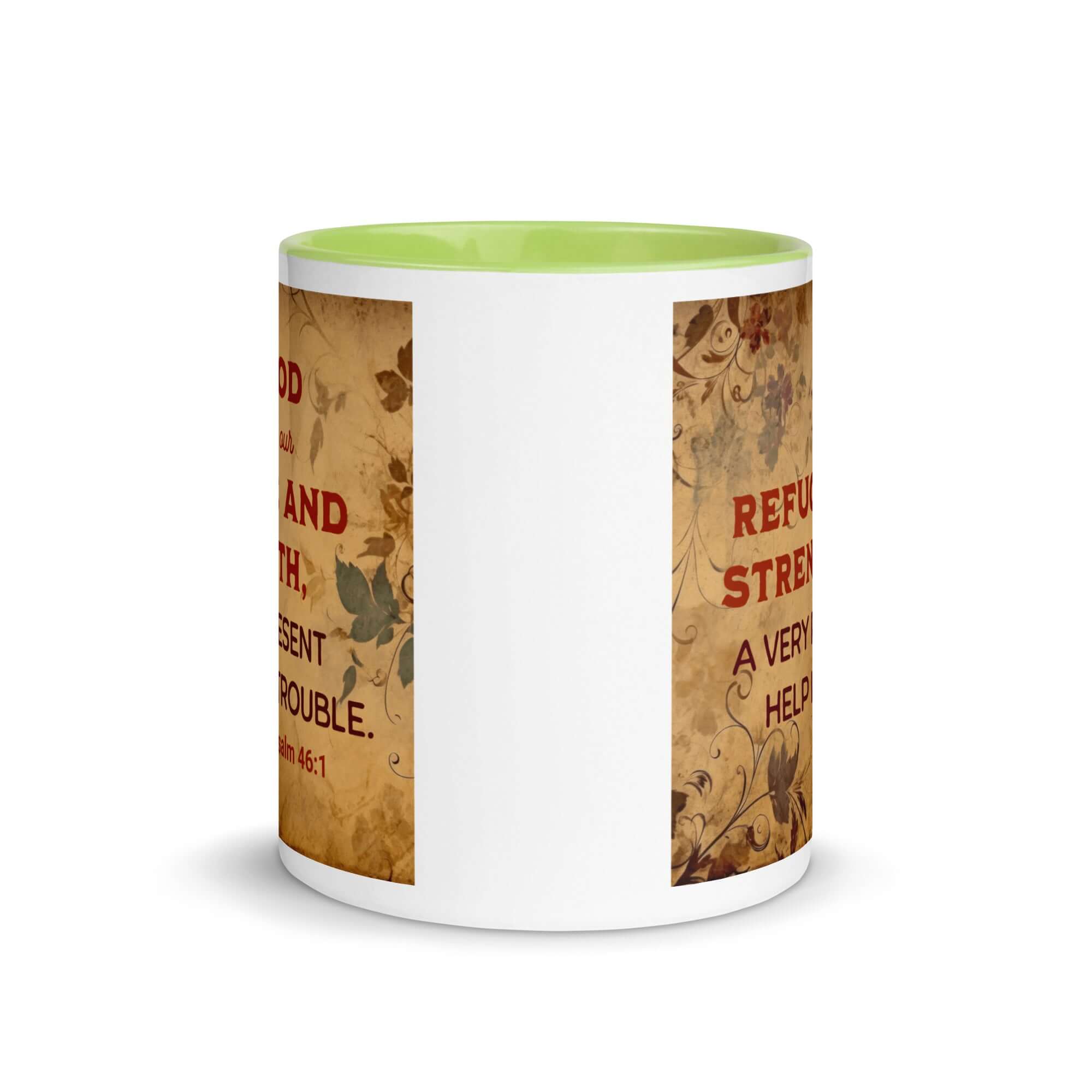 Psalm 46:1 Bible Verse, God is Our Refuge White Ceramic Mug with Color Inside