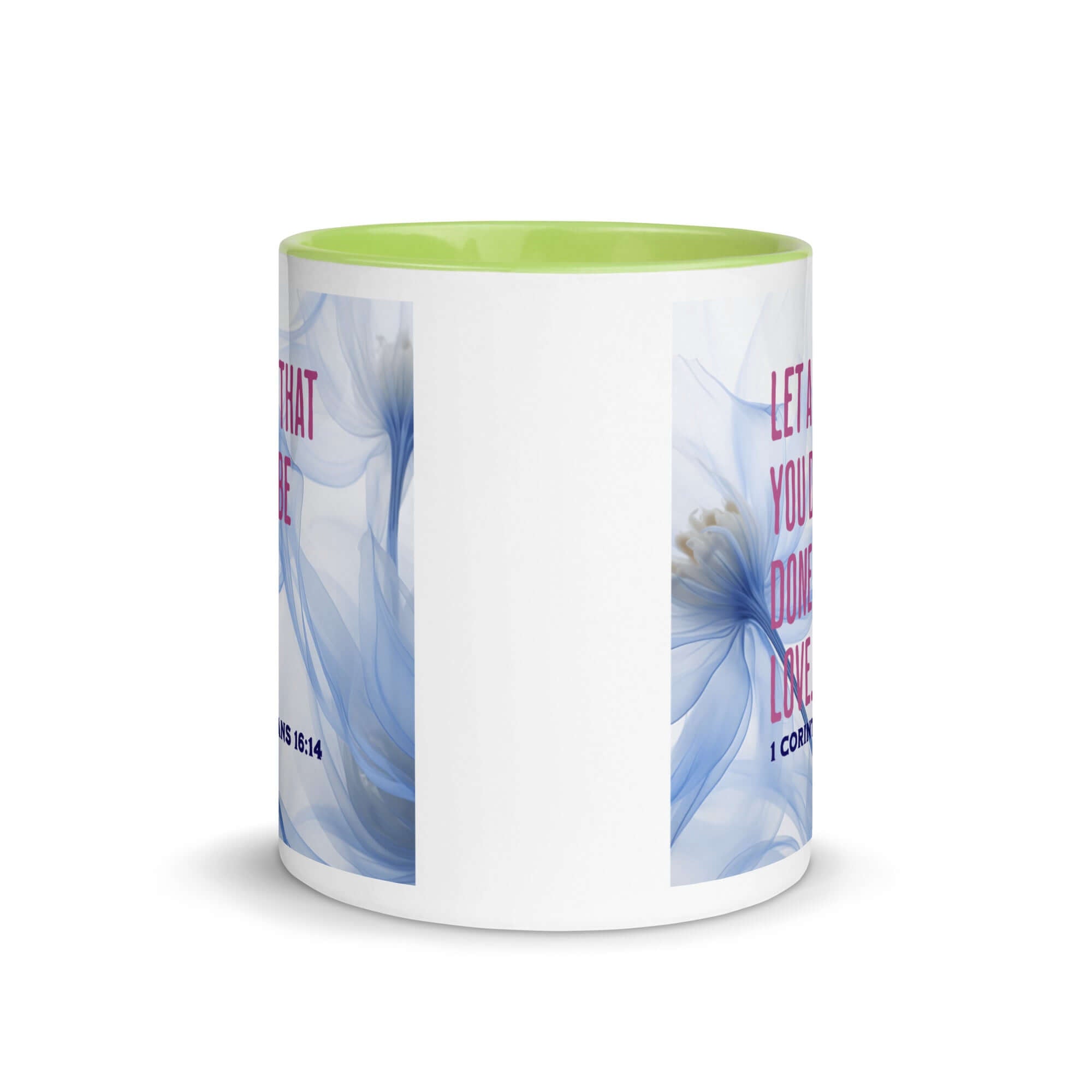 1 Corinthians 16:14 Bible Verse, Do it in Love White Ceramic Mug with Color Inside