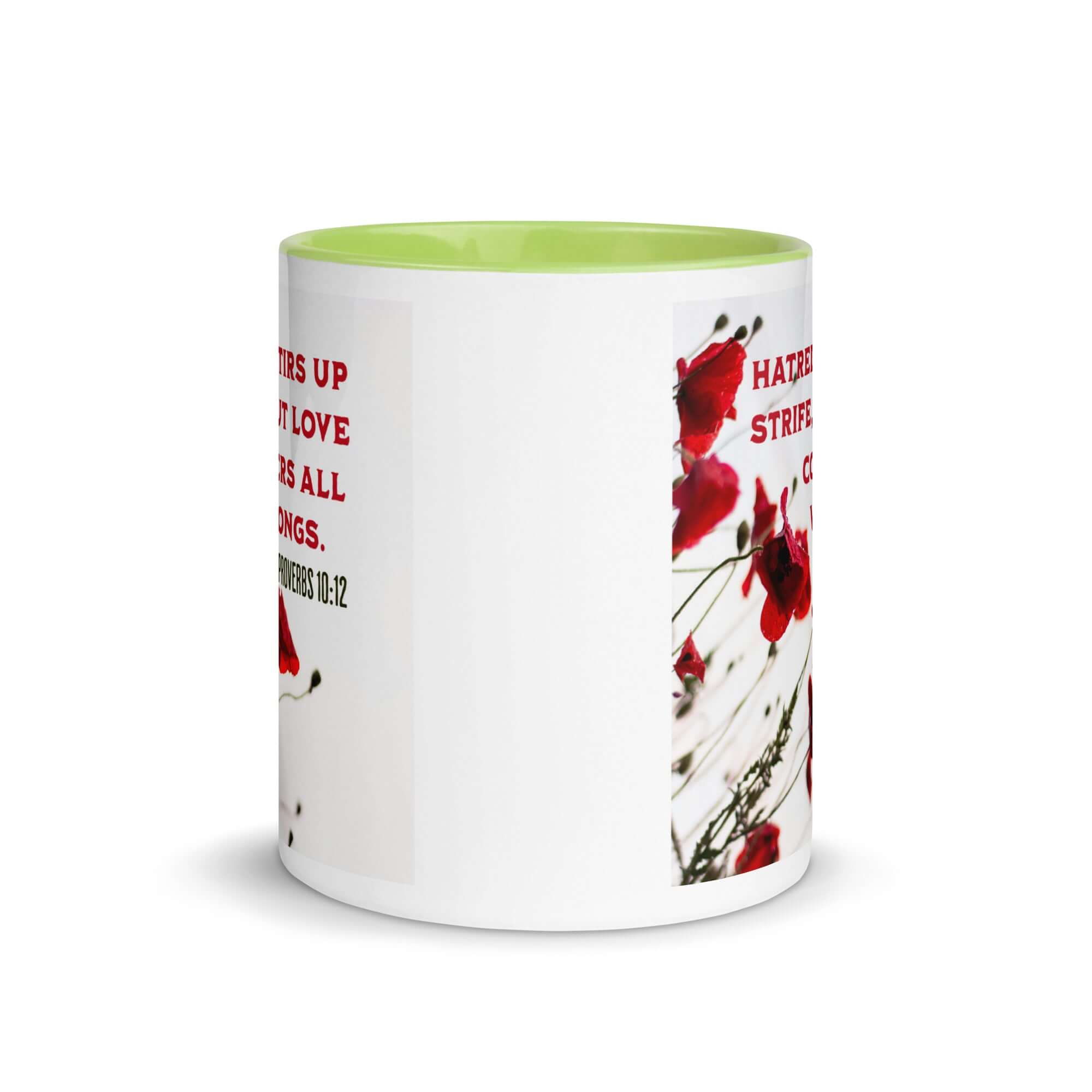 Proverbs 10:12 Bible Verse, Love Covers All White Ceramic Mug with Color Inside
