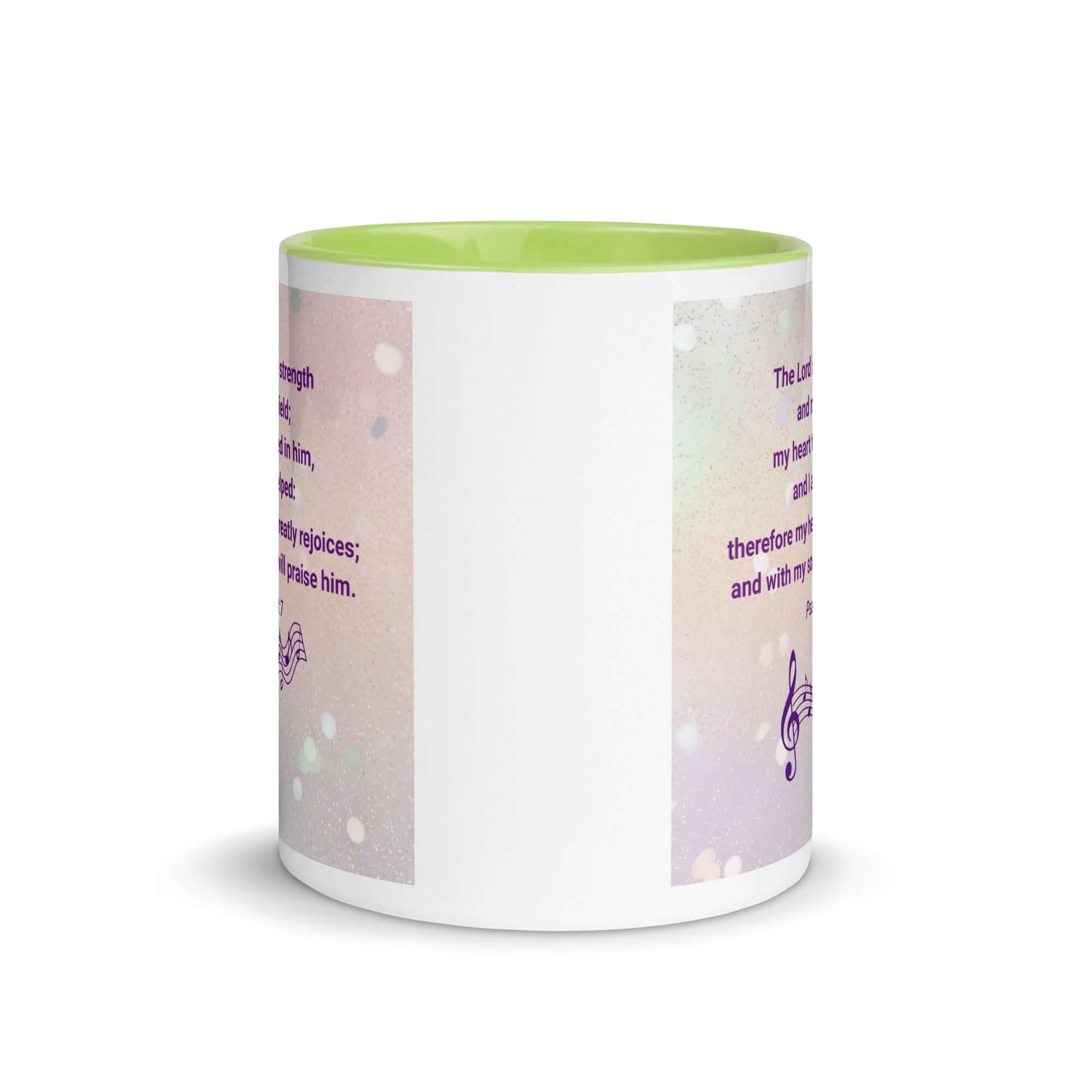 Psalm 28:7 Bible Verse, I will praise Him White Ceramic Mug with Color Inside