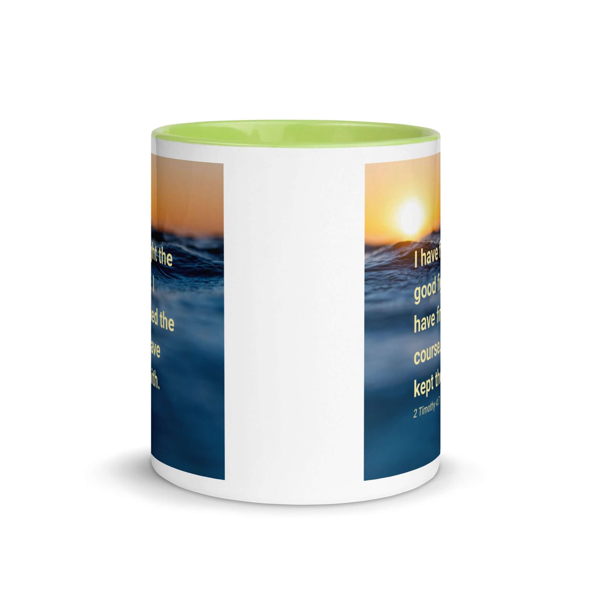 2 Timothy 4:7 Bible Verse, kept the faith White Ceramic Mug with Color Inside