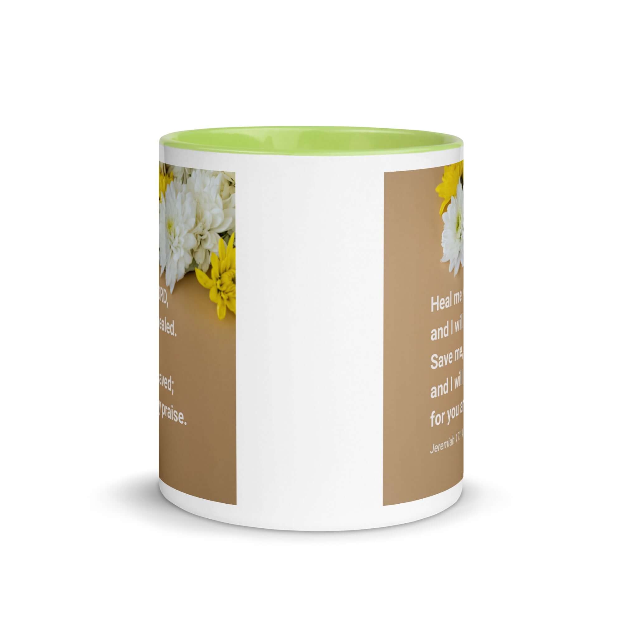 Jeremiah 17:14 Bible Verse, Heal me, O LORD White Ceramic Mug with Color Inside
