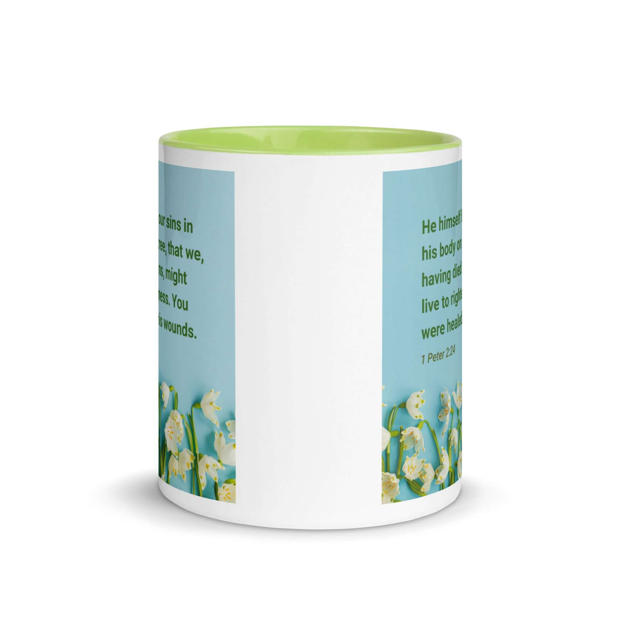 1 Peter 2:24 Bible Verse, healed by His wounds White Ceramic Mug with Color Inside