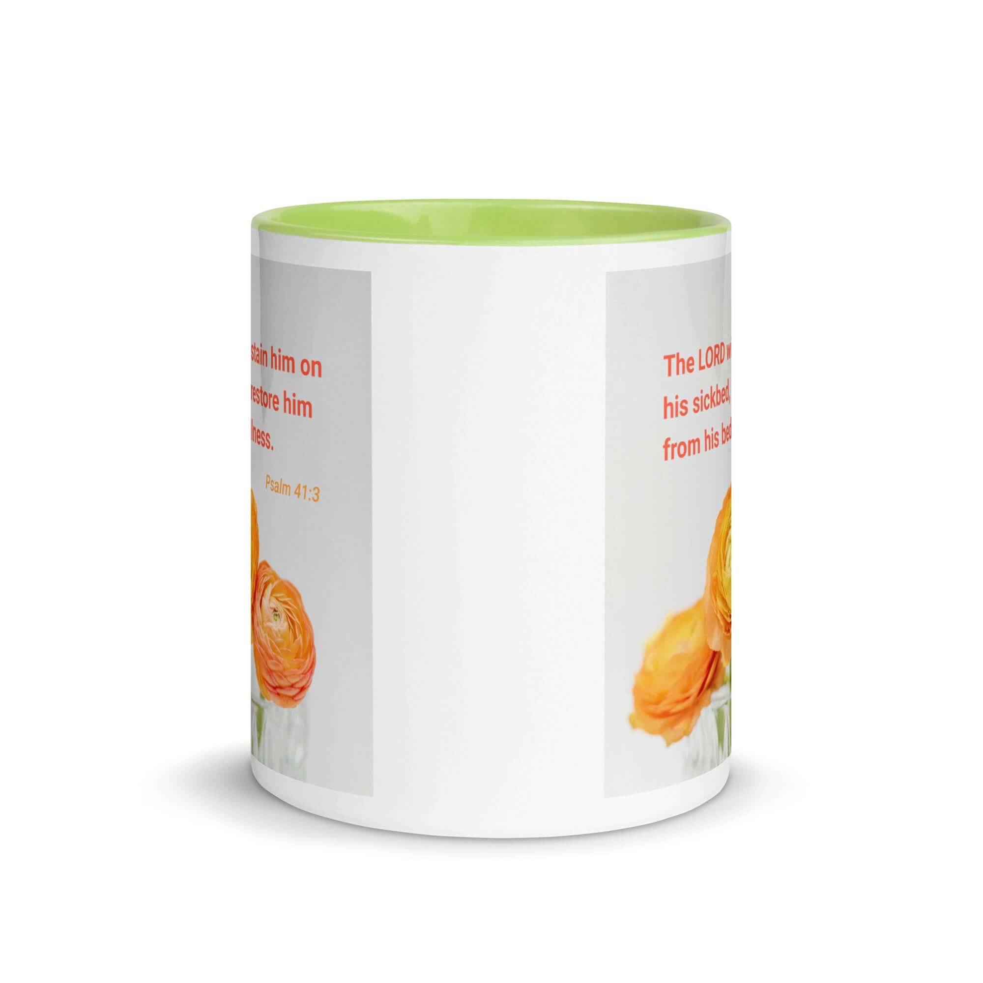 Psalm 41:3 Bible Verse, LORD will sustain White Ceramic Mug with Color Inside