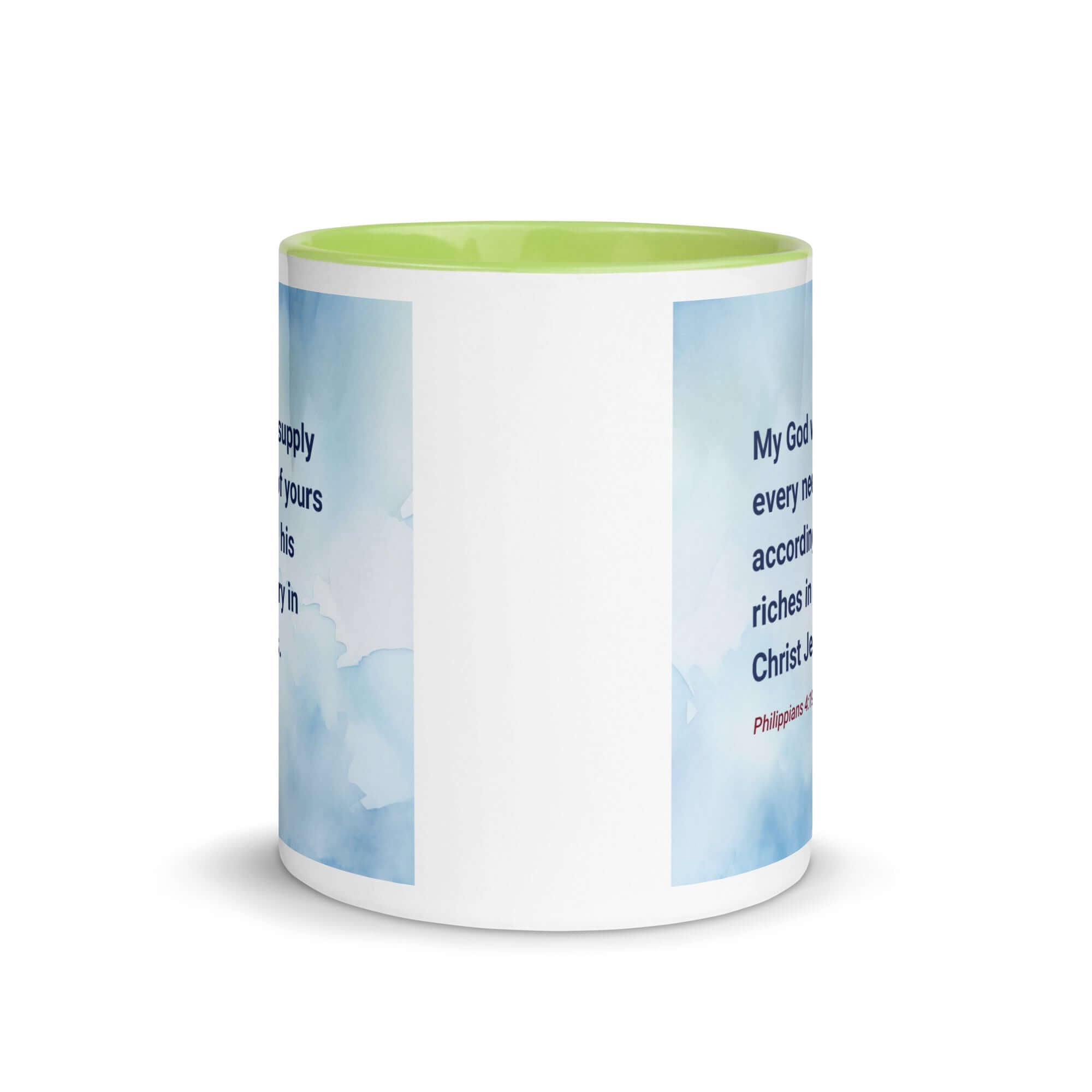 Philippians 4:19 Bible Verse, God will supply White Ceramic Mug with Color Inside