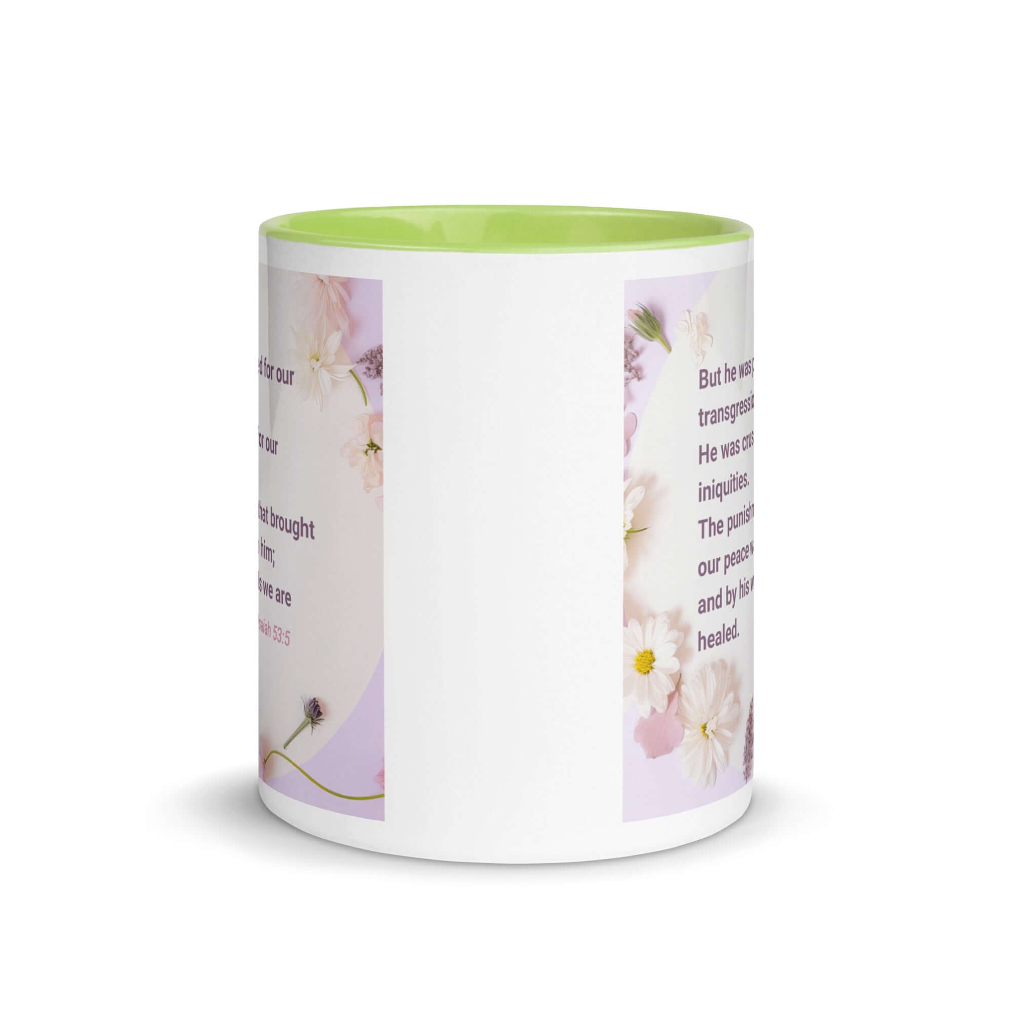 Isaiah 53:5 Bible Verse, by his wounds White Ceramic Mug with Color Inside