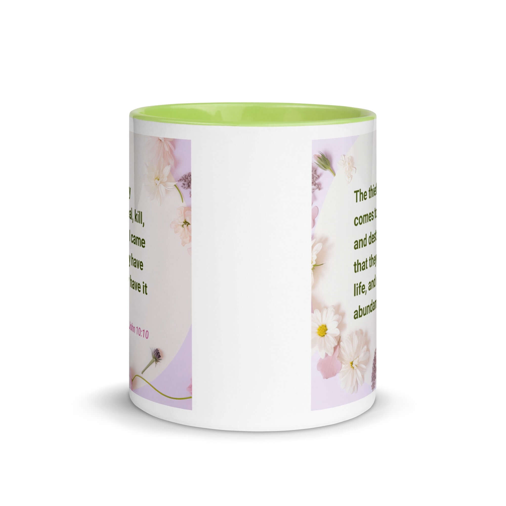 John 10:10 Bible Verse, Abundant Life White Ceramic Mug with Color Inside