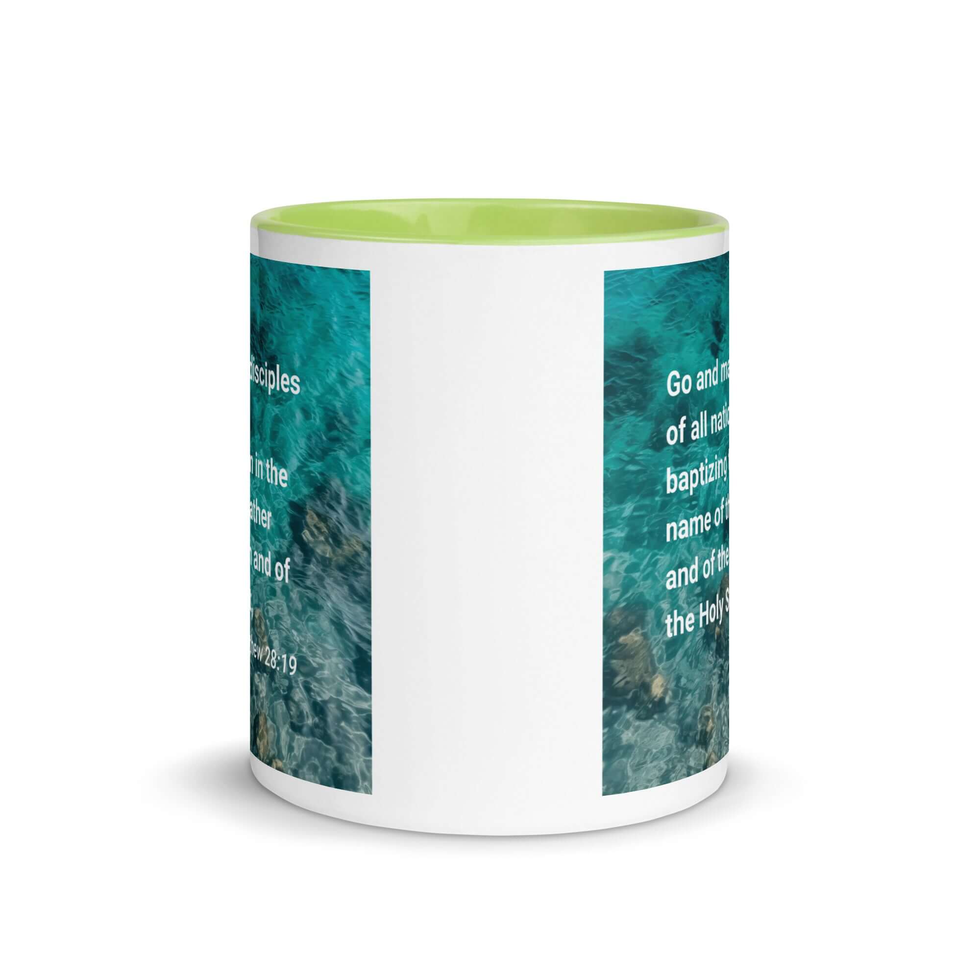 Matthew 28:19 Bible Verse, Make Disciples White Ceramic Mug with Color Inside