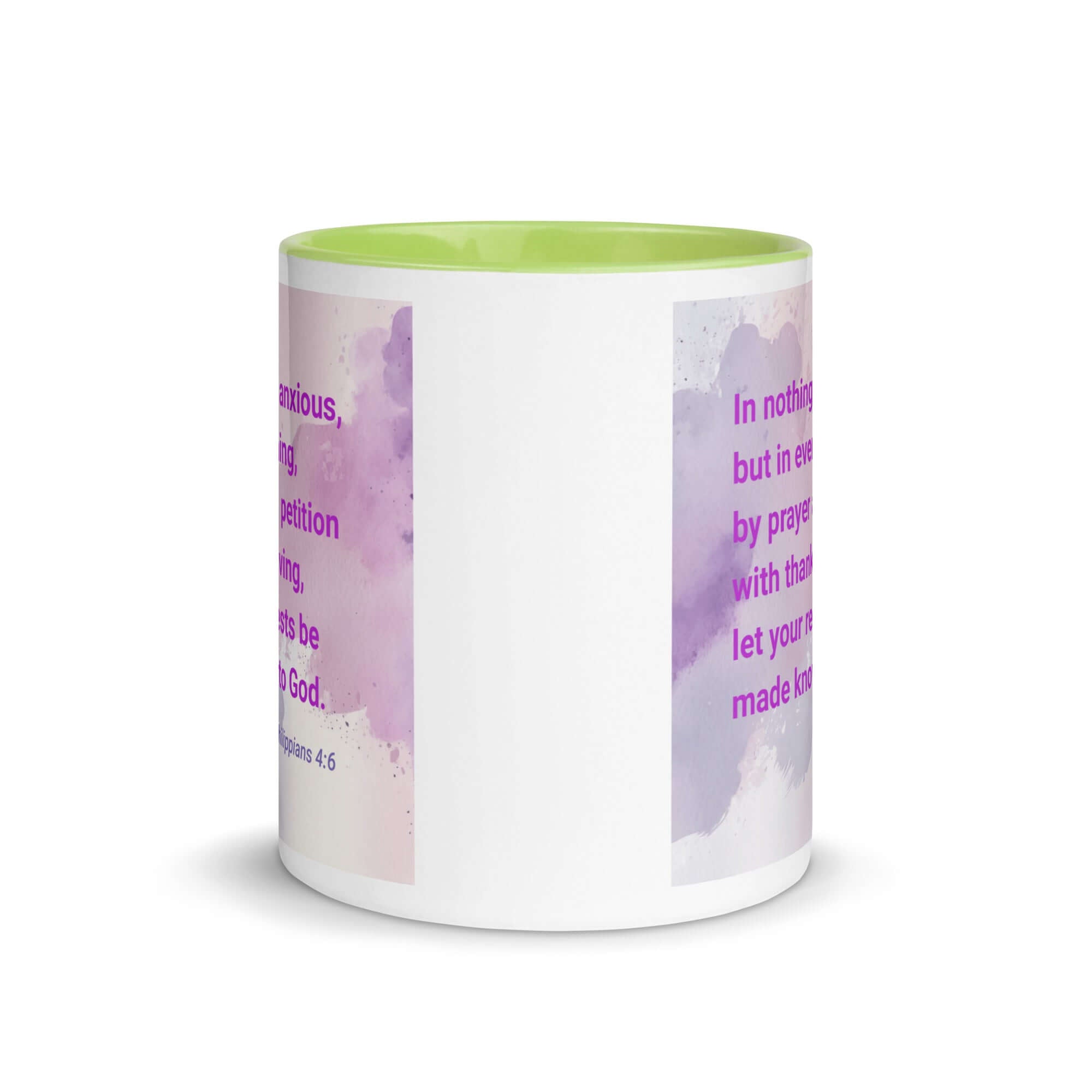 Philippians 4:6 Bible Verse, Prayer and Petition White Ceramic Mug with Color Inside