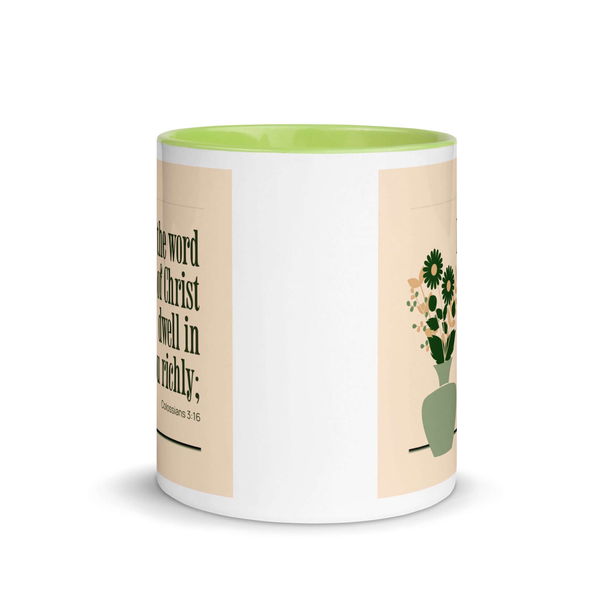 Colossians 3:16 Bible Verse, word of Christ White Ceramic Mug with Color Inside