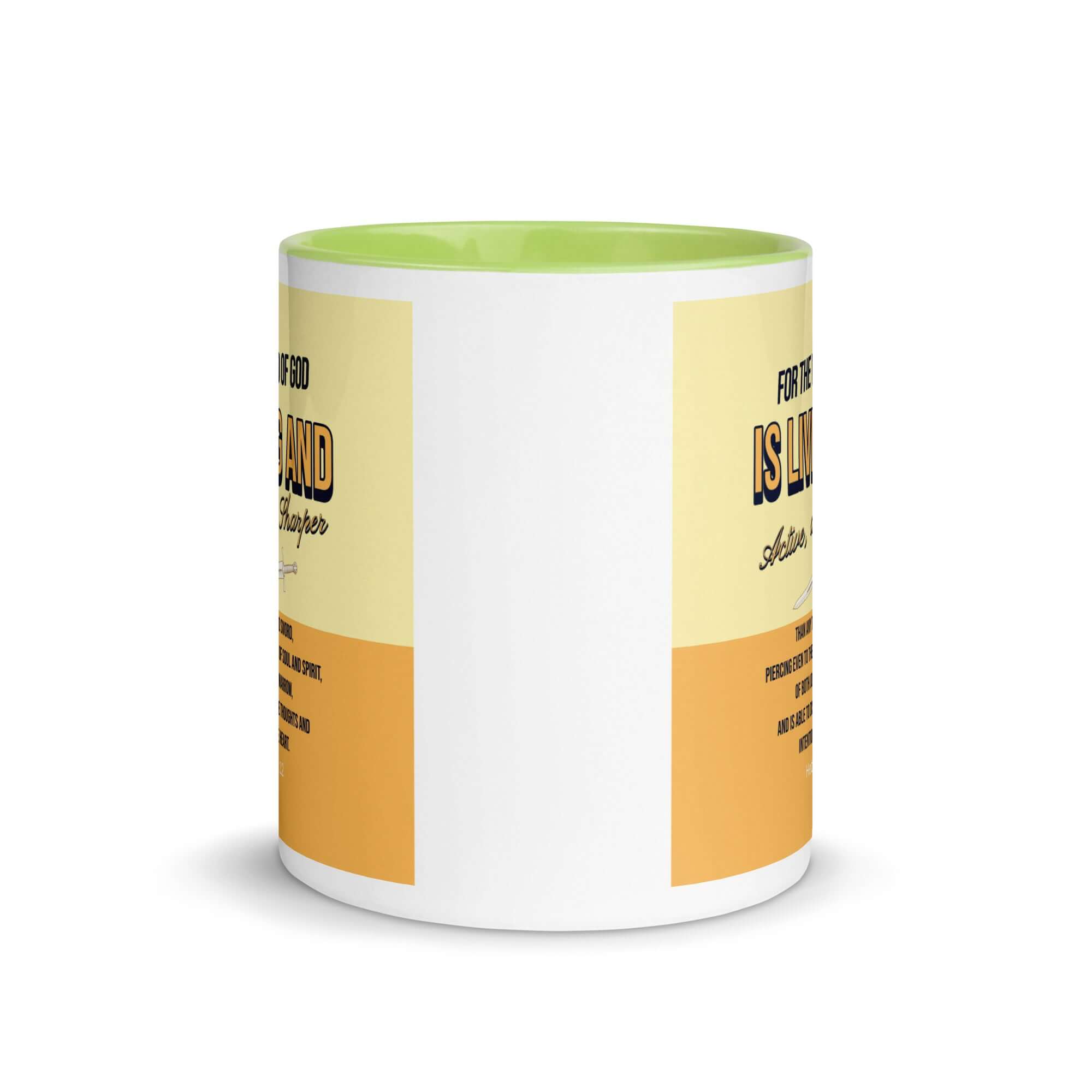 Hebrews 4:12 Bible Verse, living and active White Ceramic Mug with Color Inside