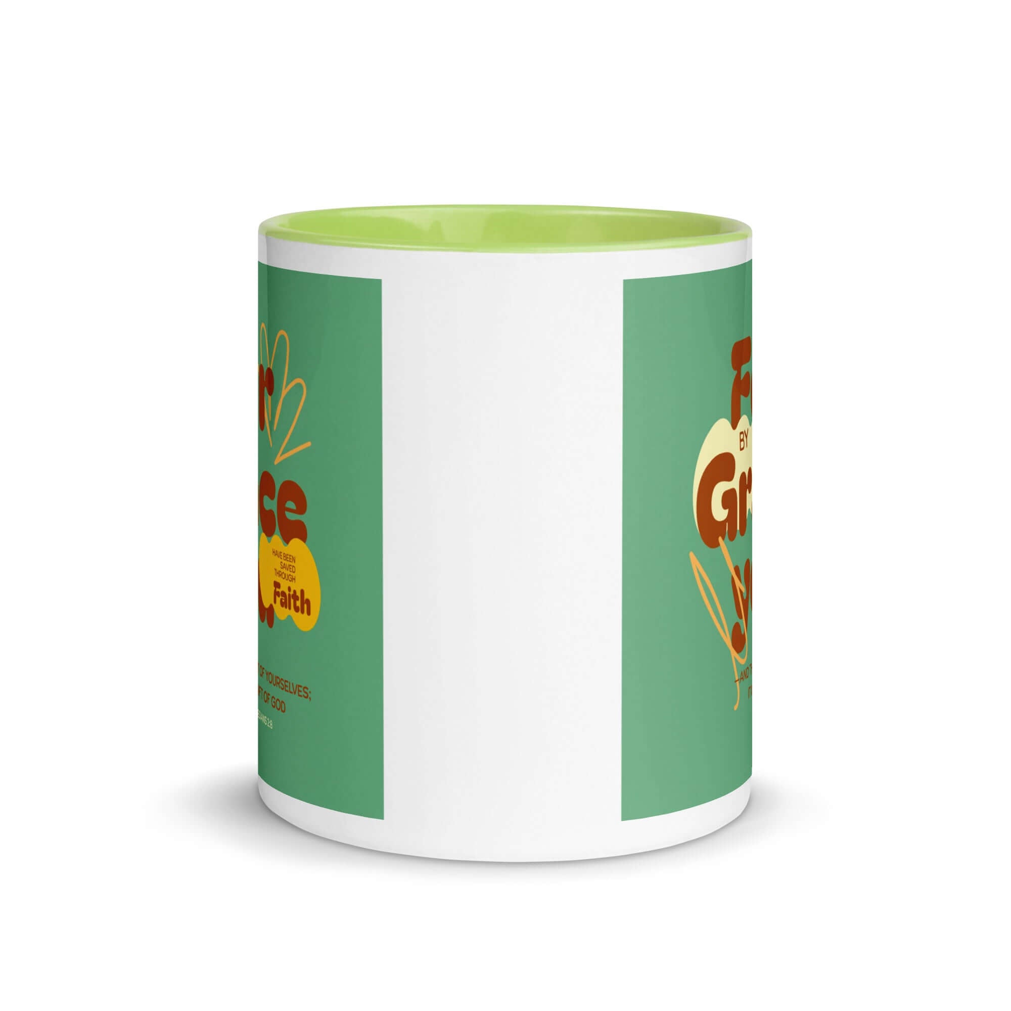 Ephesians 2:8 Bible Verse, for by grace White Ceramic Mug with Color Inside