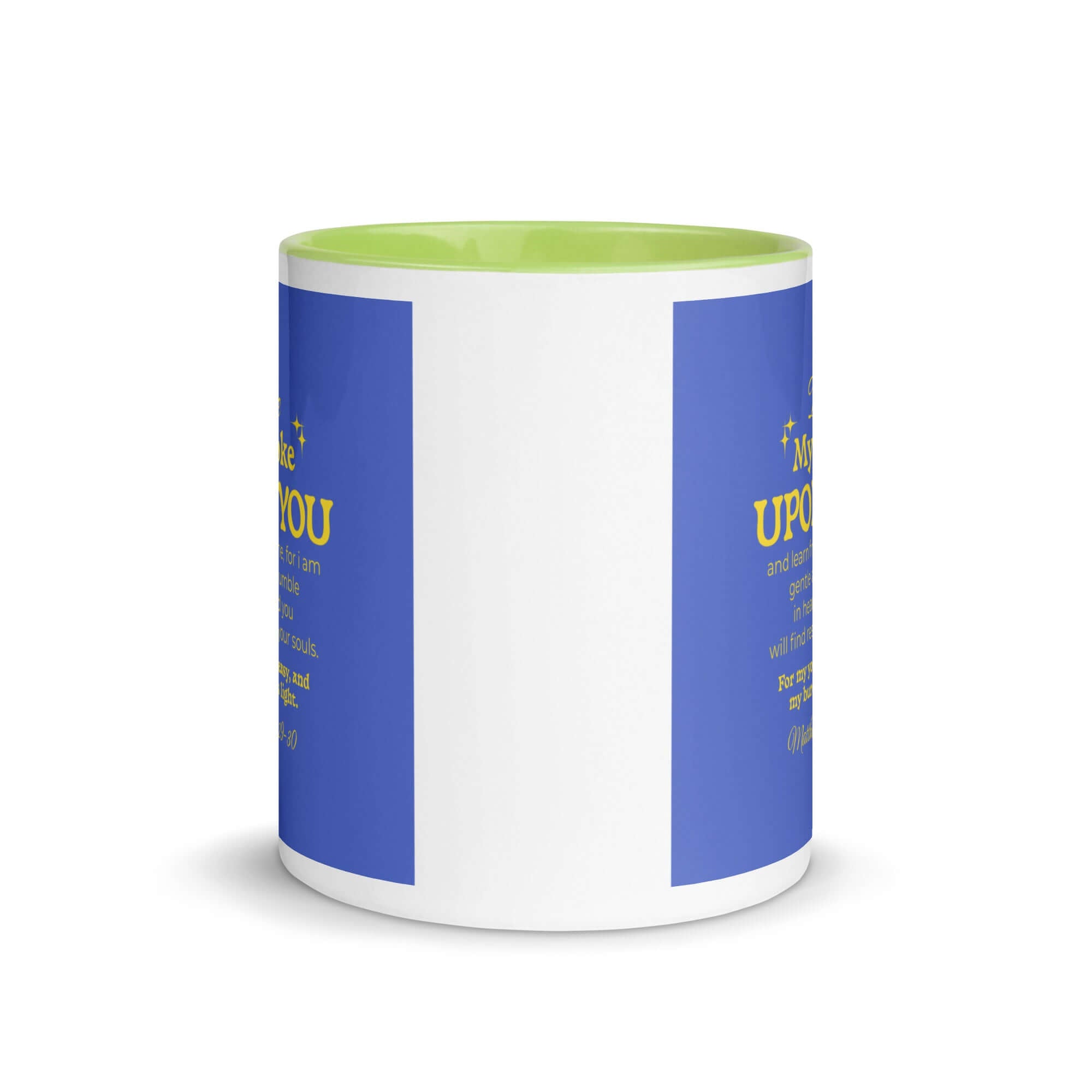 Matthew 11:29-30 Bible Verse, Take my yoke White Ceramic Mug with Color Inside