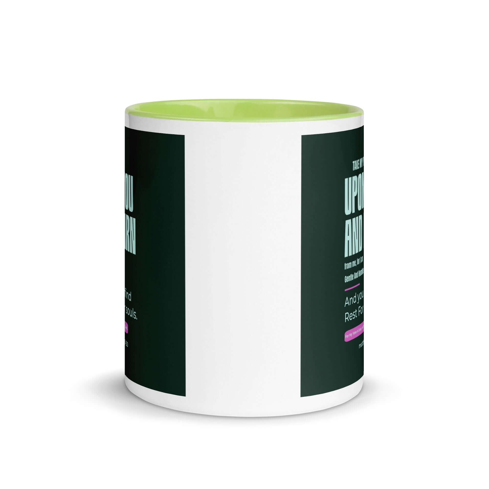 Matthew 11:29-30 Bible Verse, I am gentle White Ceramic Mug with Color Inside