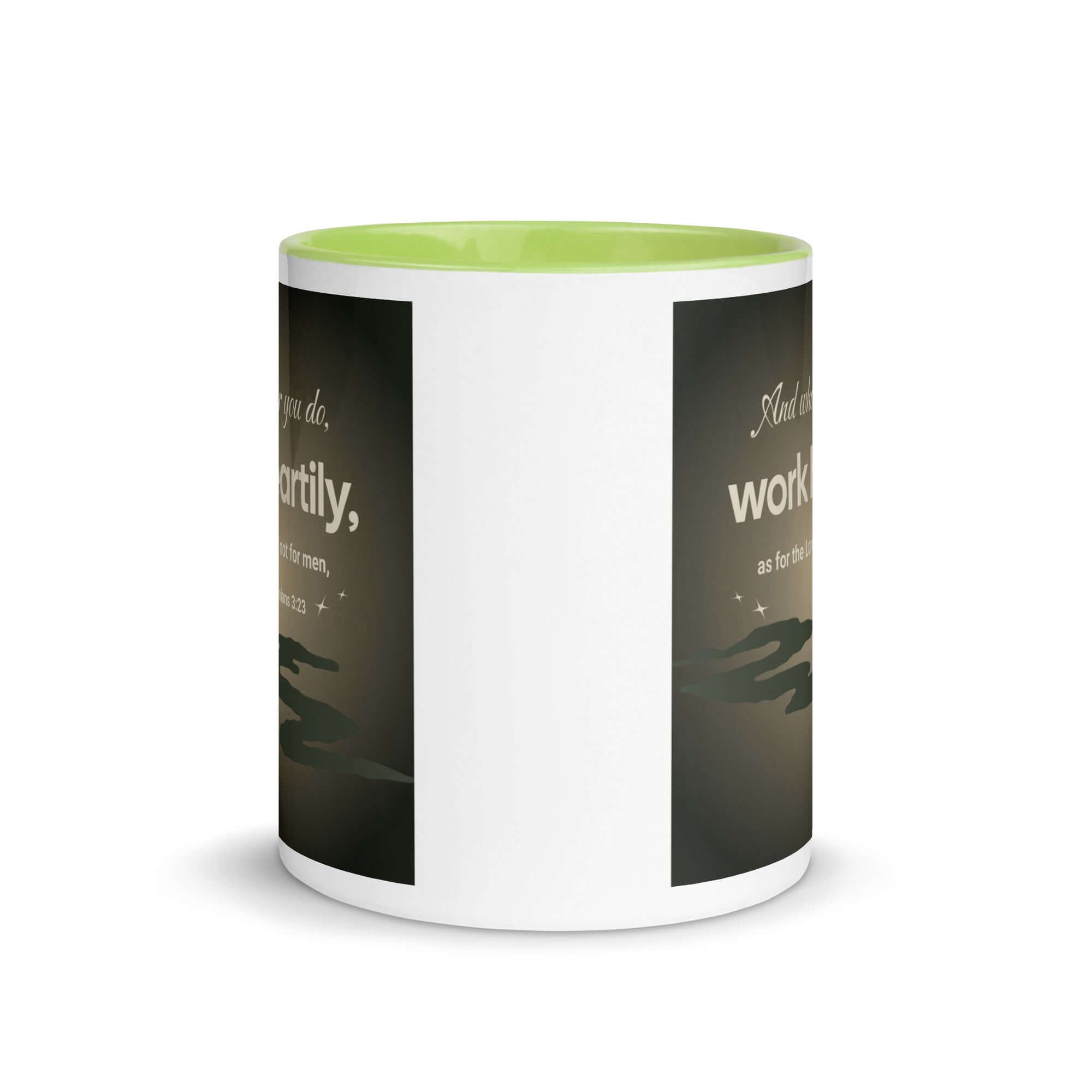 Colossians 3:23 Bible Verse, as for the Lord White Ceramic Mug with Color Inside