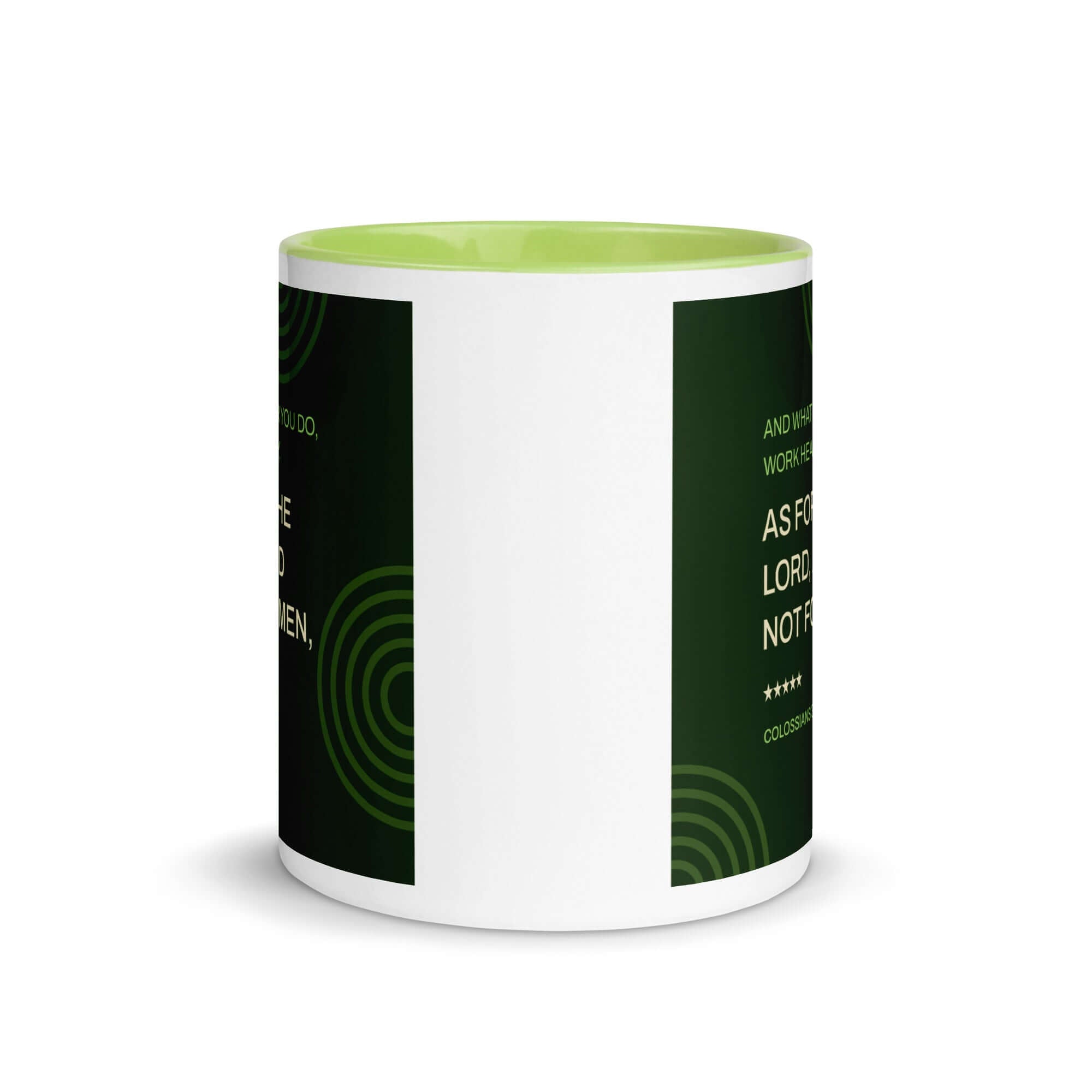 Colossians 3:23 Bible Verse, not for men White Ceramic Mug with Color Inside
