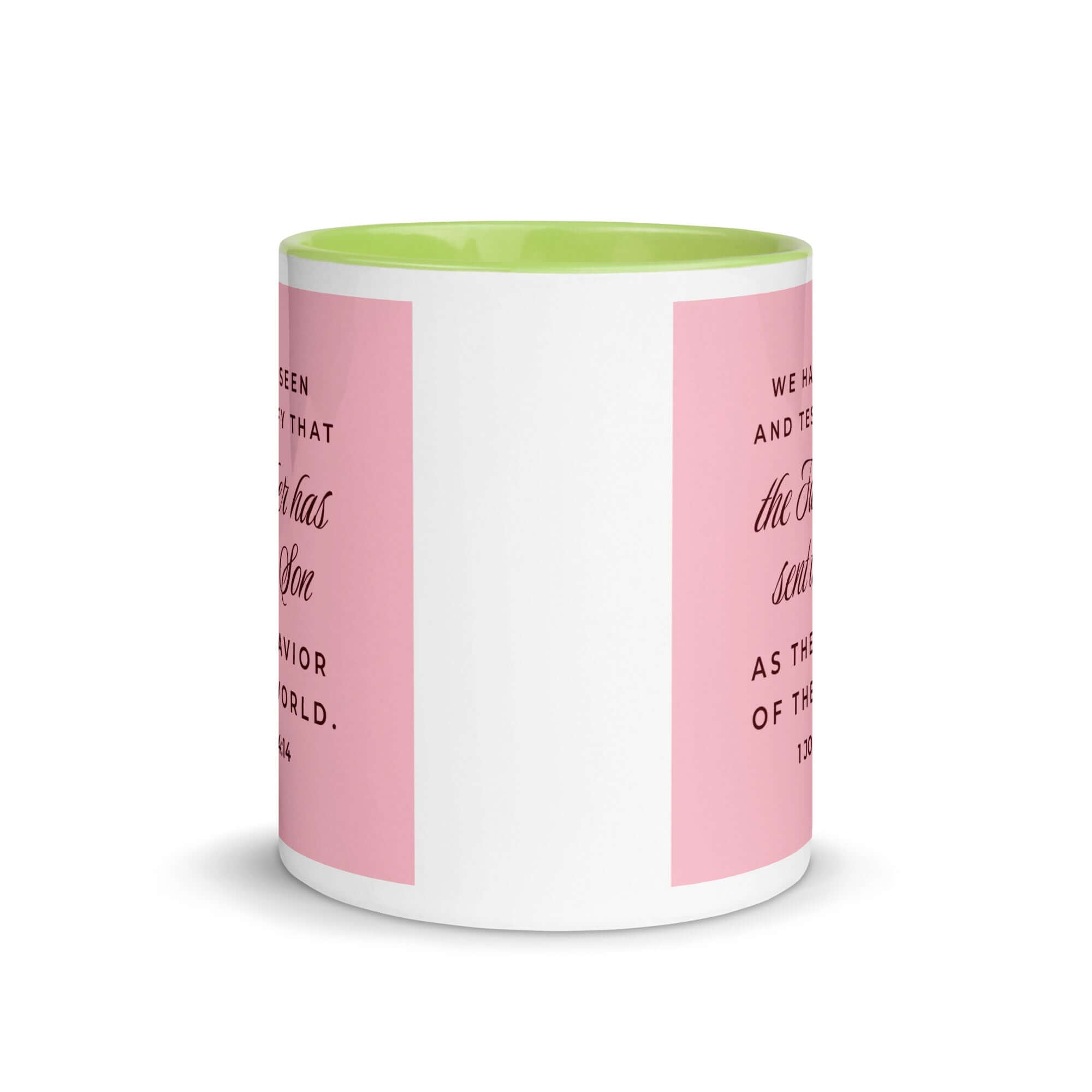 1 John 4:14 Bible Verse, We have seen White Ceramic Mug with Color Inside