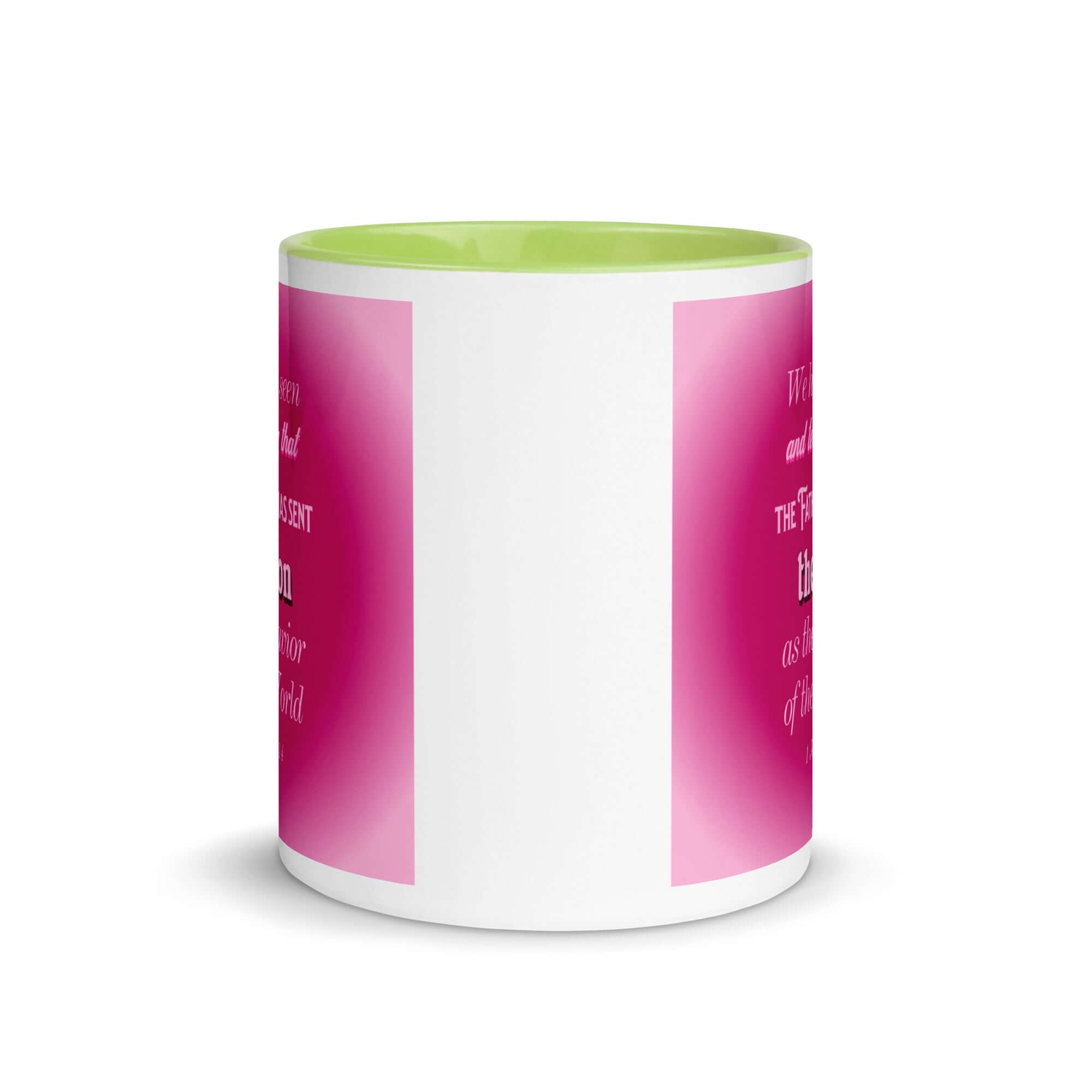 1 John 4:14 Bible Verse, that the Father White Ceramic Mug with Color Inside