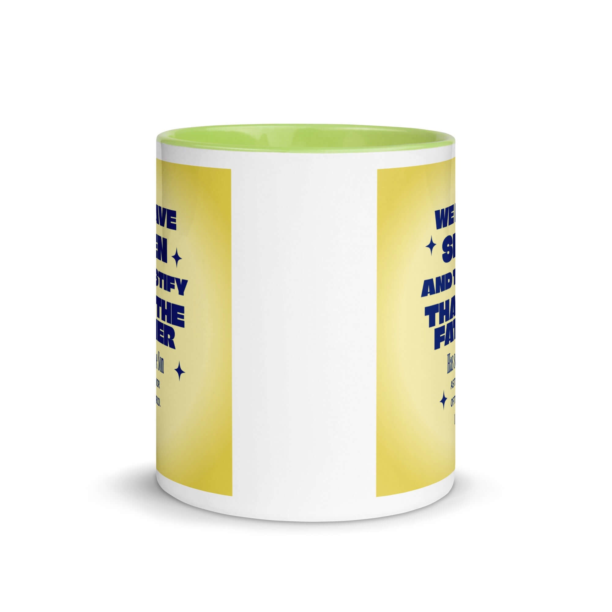 1 John 4:14 Bible Verse, Savior of the world White Ceramic Mug with Color Inside